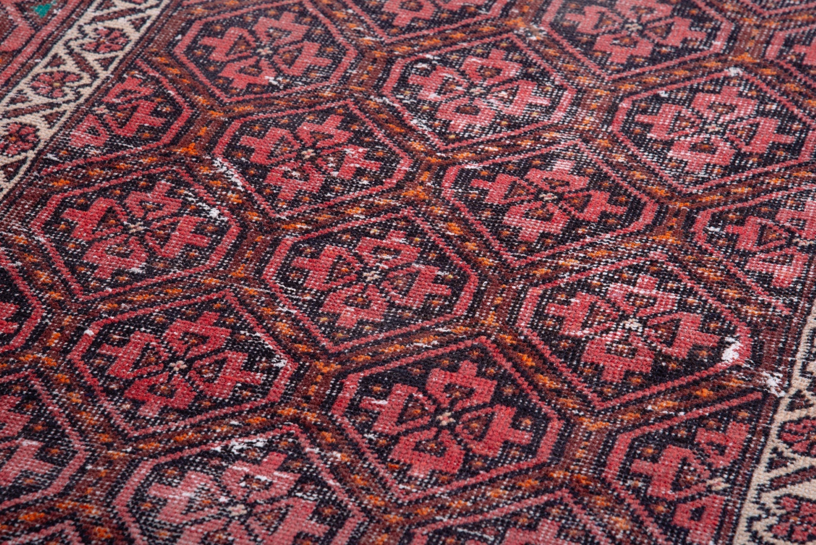 Persian Baluch accent rug in deep red and cream, view 8 of 16