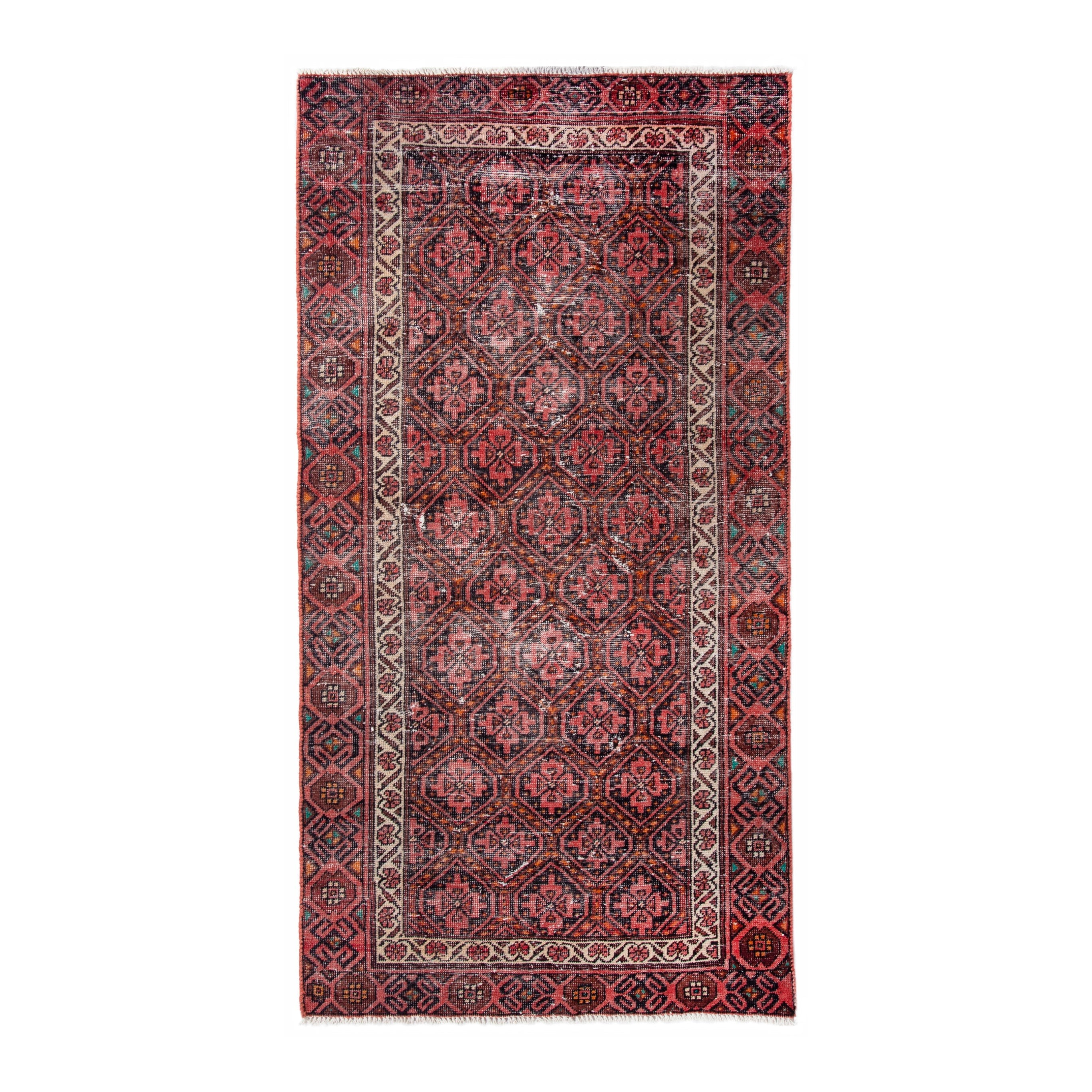 Persian Baluch accent rug in deep red and cream, 3'1" x 6'1"