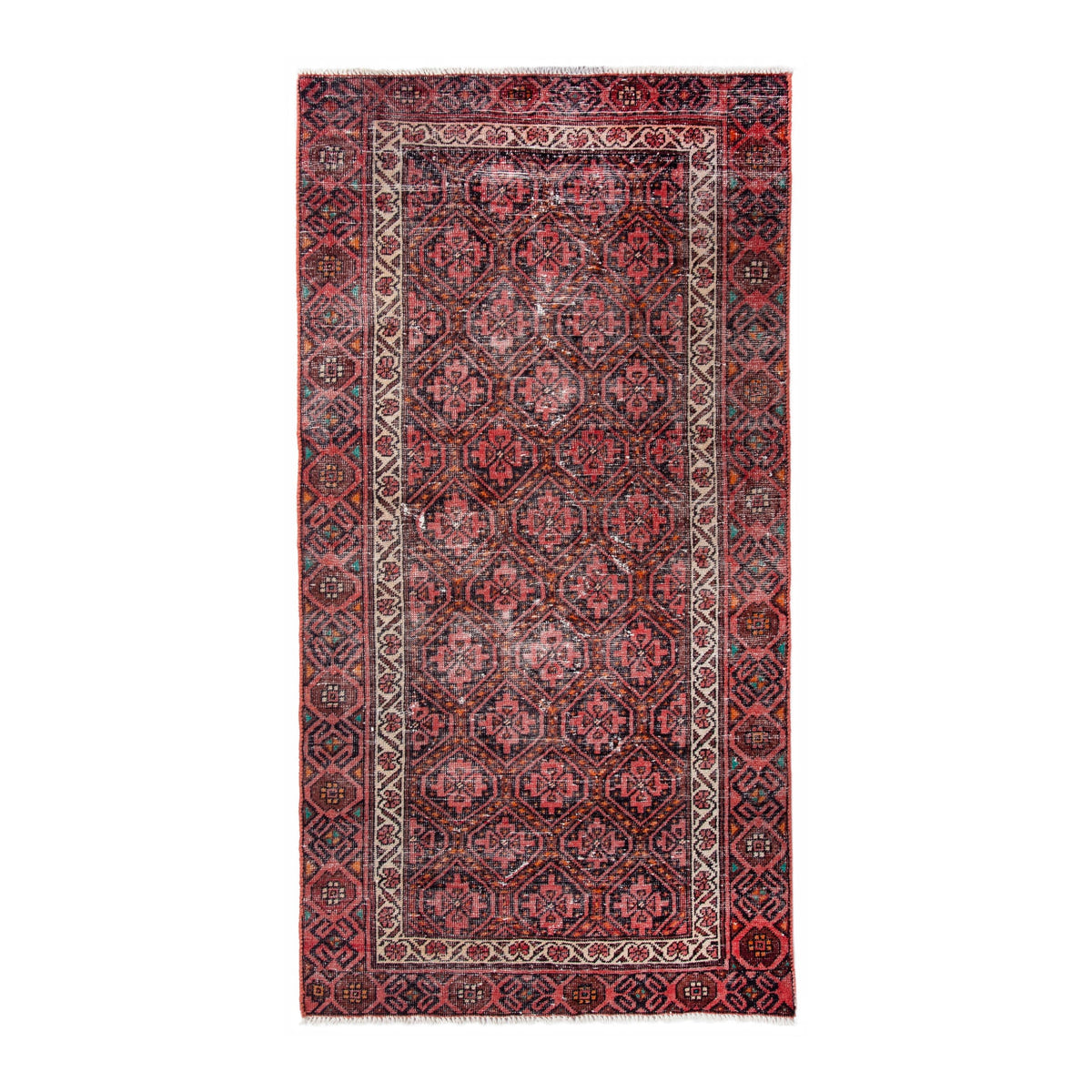 Persian Baluch accent rug in deep red and cream, 3'1" x 6'1"