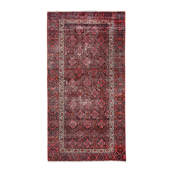 Persian Baluch accent rug in deep red and cream, 3'1" x 6'1"