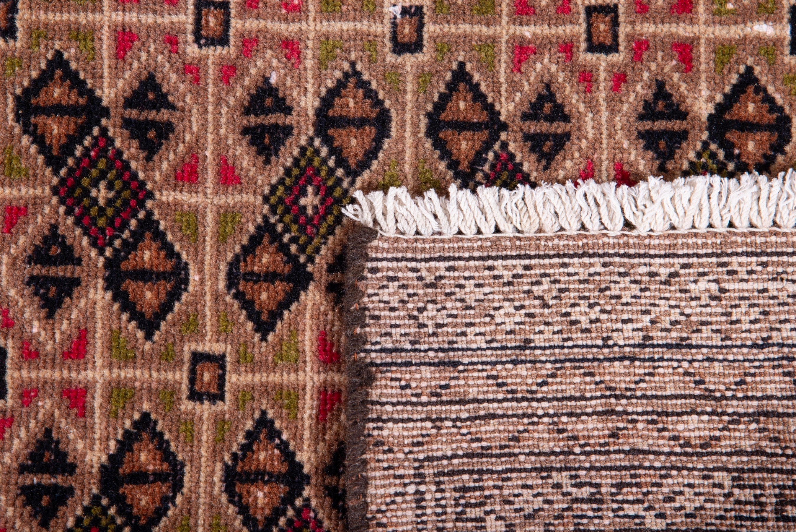 Persian Torkaman accent rug in rose and faded red, view 19 of 19