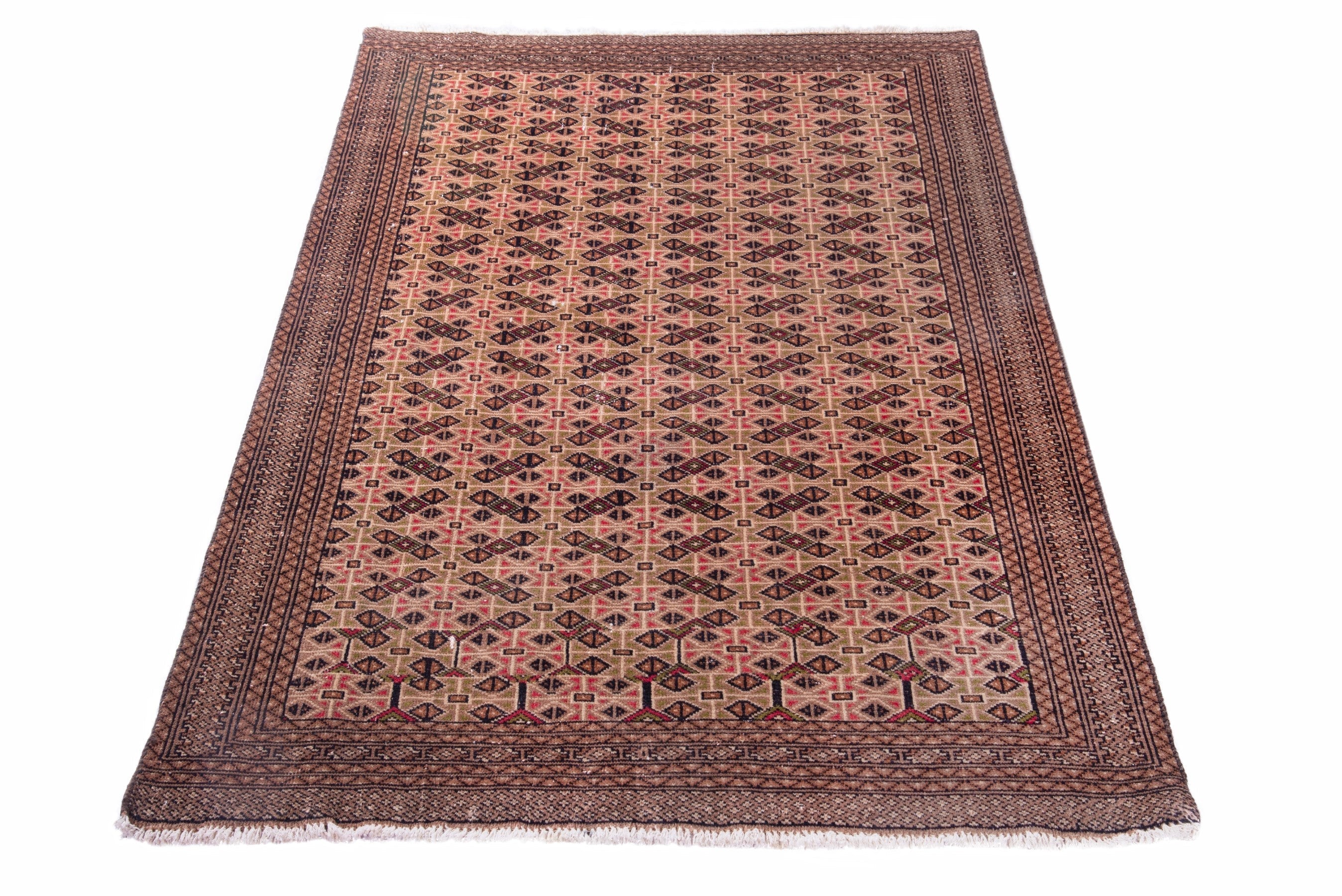 Persian Torkaman accent rug in rose and faded red, view 2 of 19
