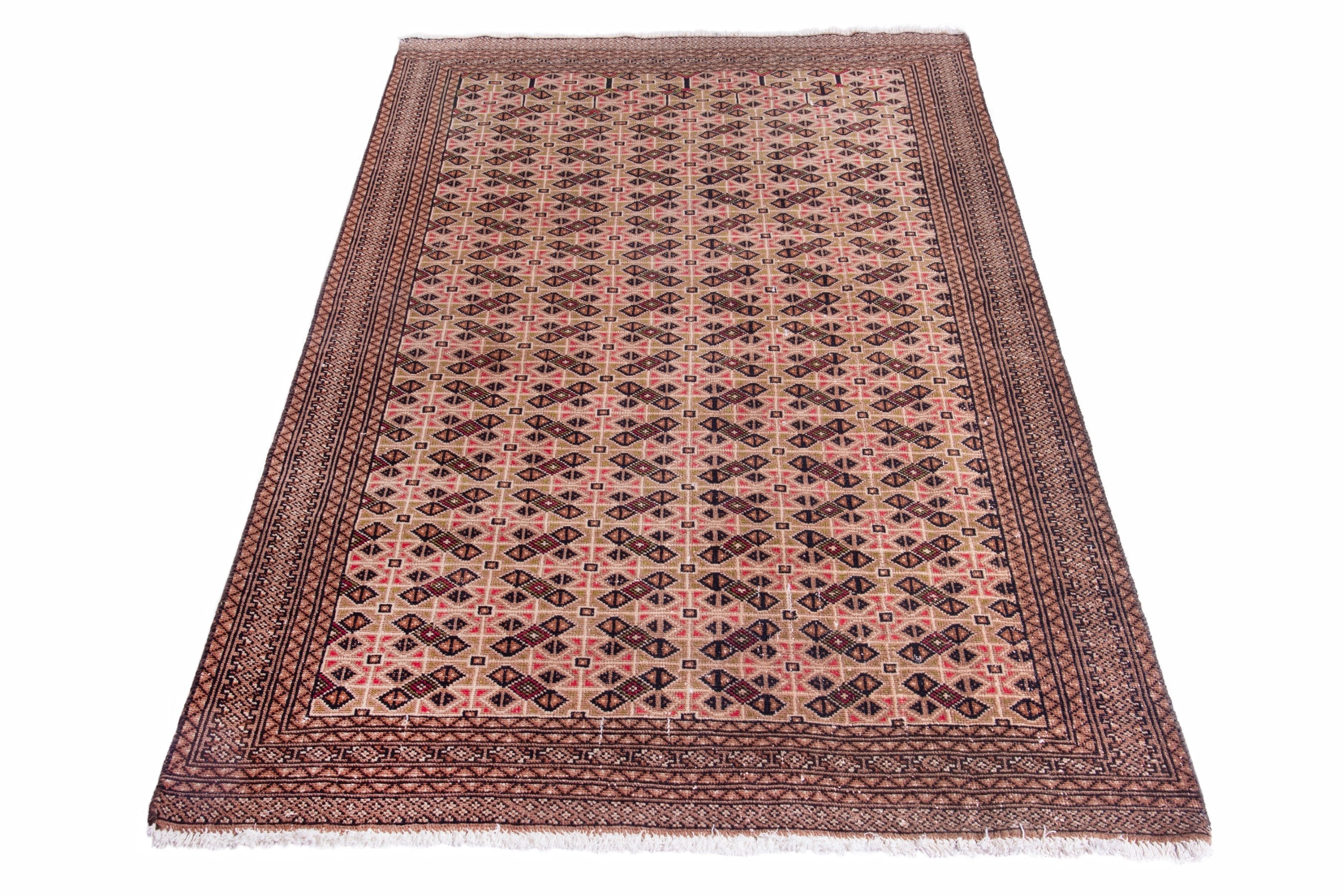 Persian Torkaman accent rug in rose and faded red, view 3 of 19
