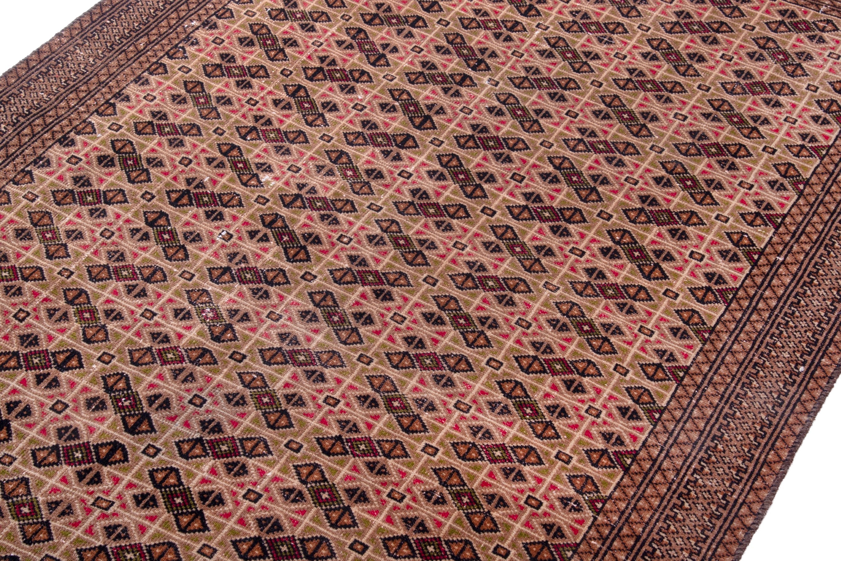 Persian Torkaman accent rug in rose and faded red, view 4 of 19