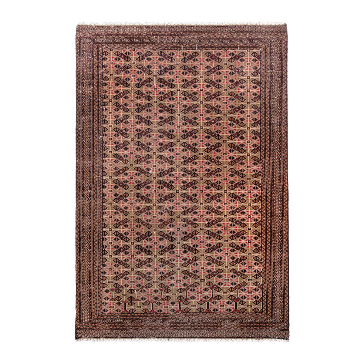 Persian Torkaman area rug in rose and faded red, 4' x 6'2"