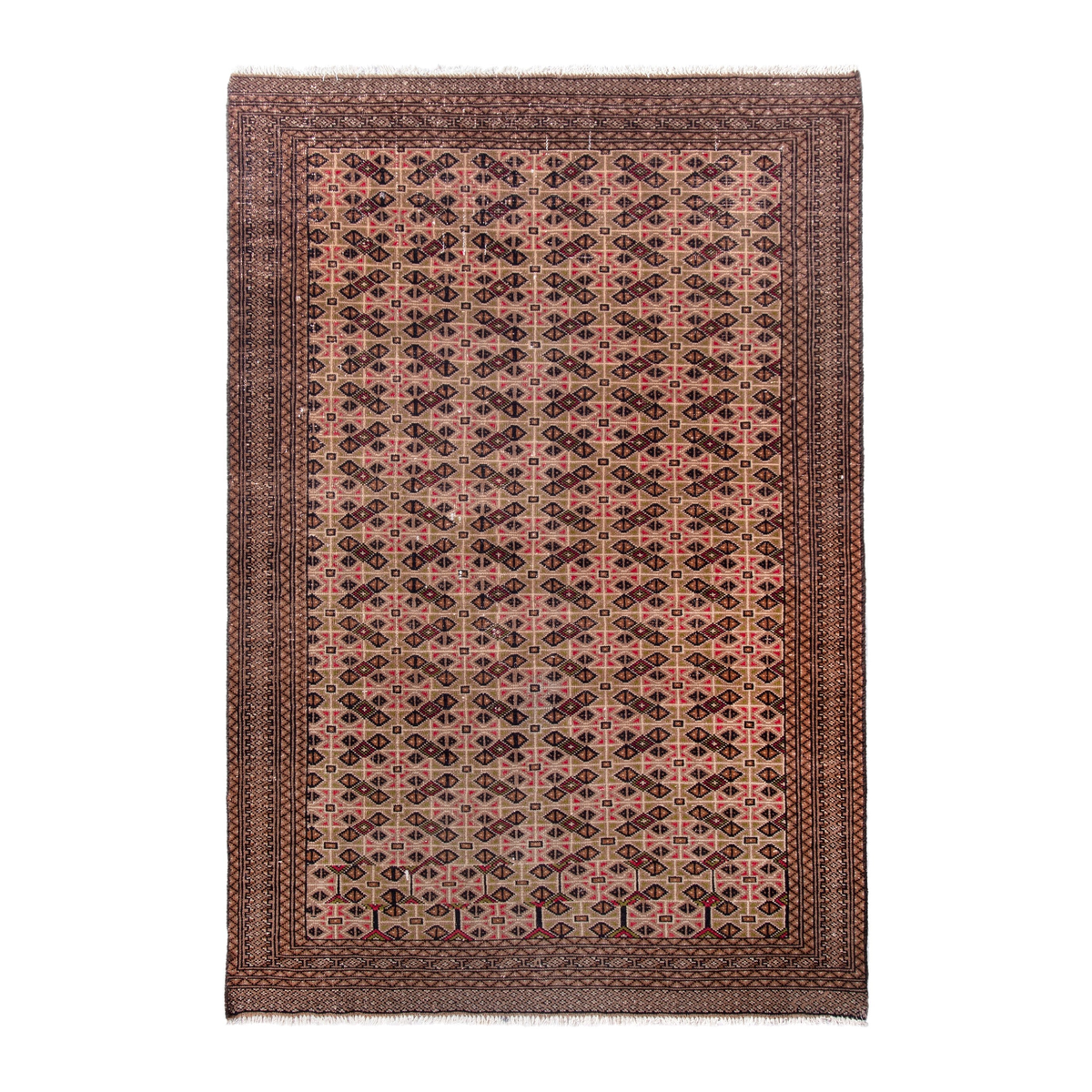 Persian Torkaman accent rug in rose and faded red, 4' x 6'2"