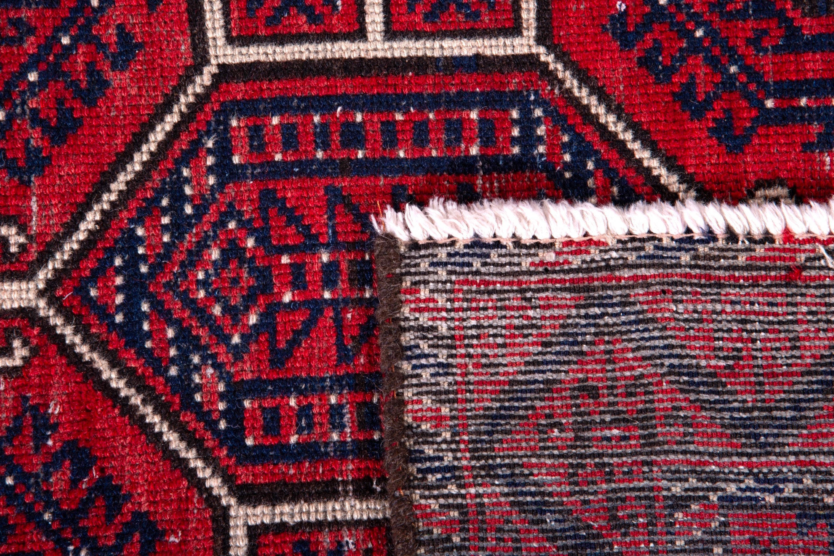 Persian Baluch runner rug in deep red and burgundy, view 17 of 17