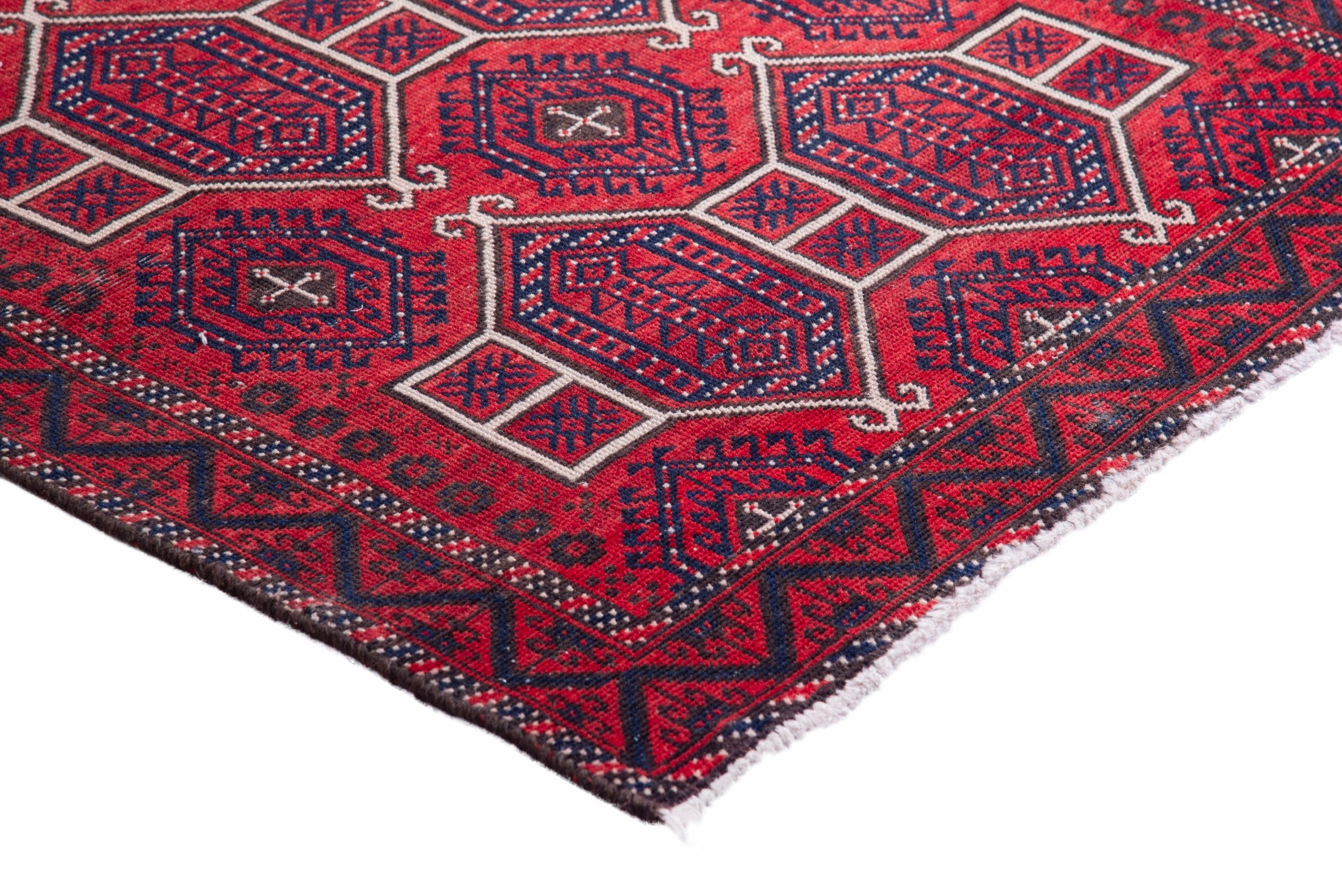 Persian Baluch runner rug in deep red and burgundy, view 6 of 17