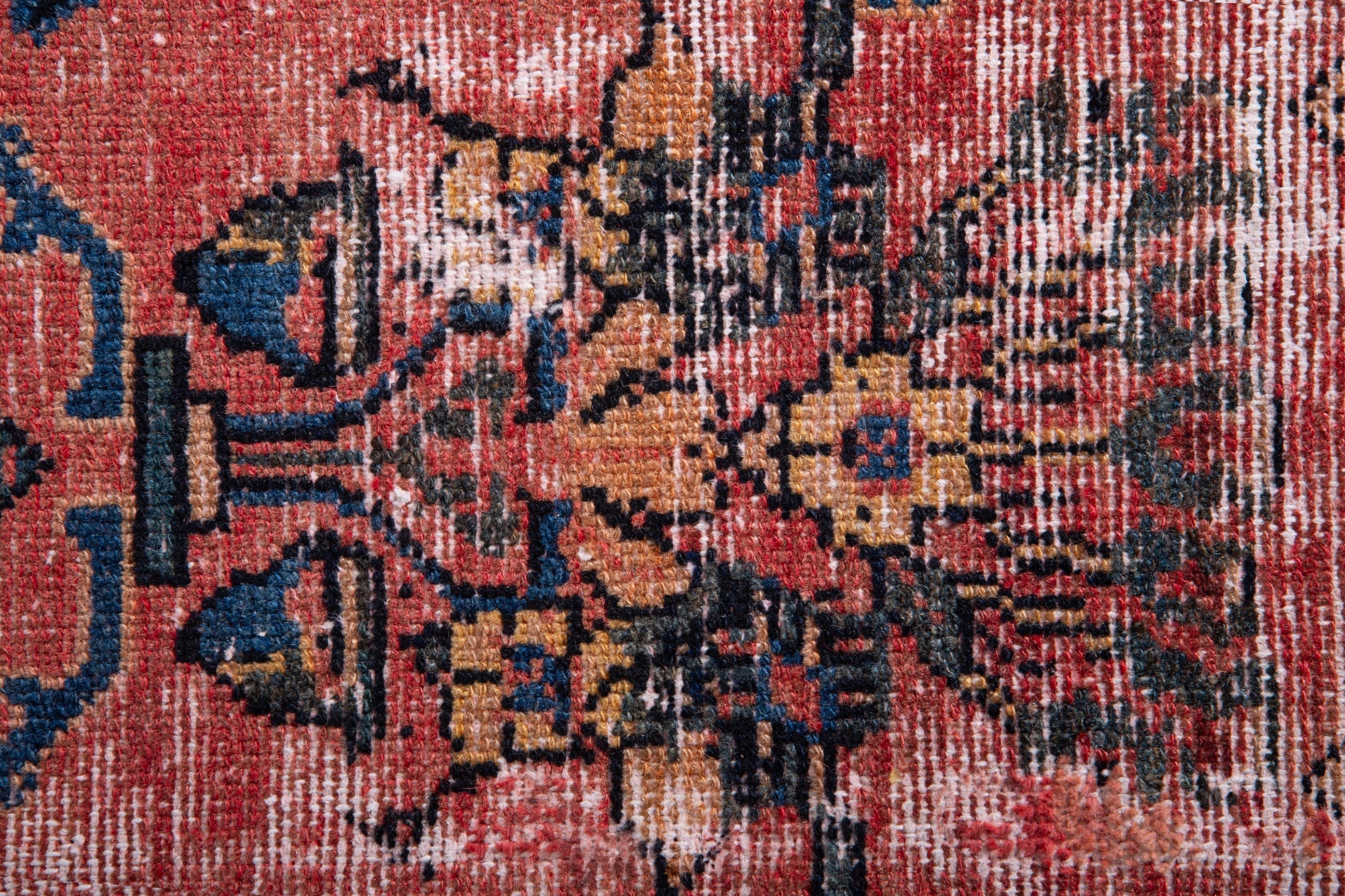 Persian Hamedan accent rug in faded red and navy, view 12 of 16