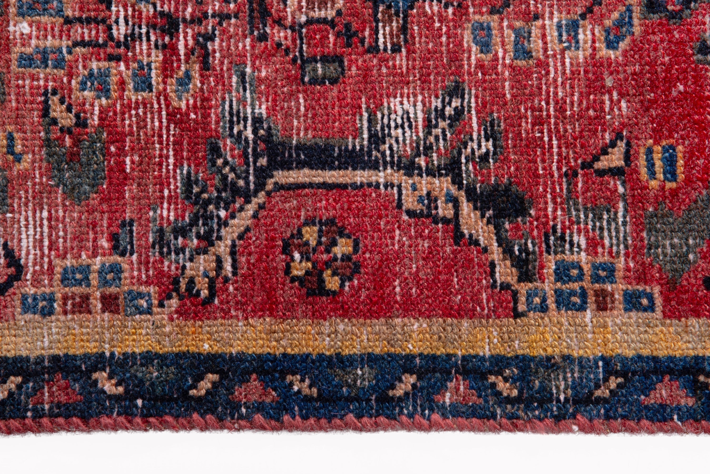 Persian Hamedan accent rug in faded red and navy, view 9 of 16