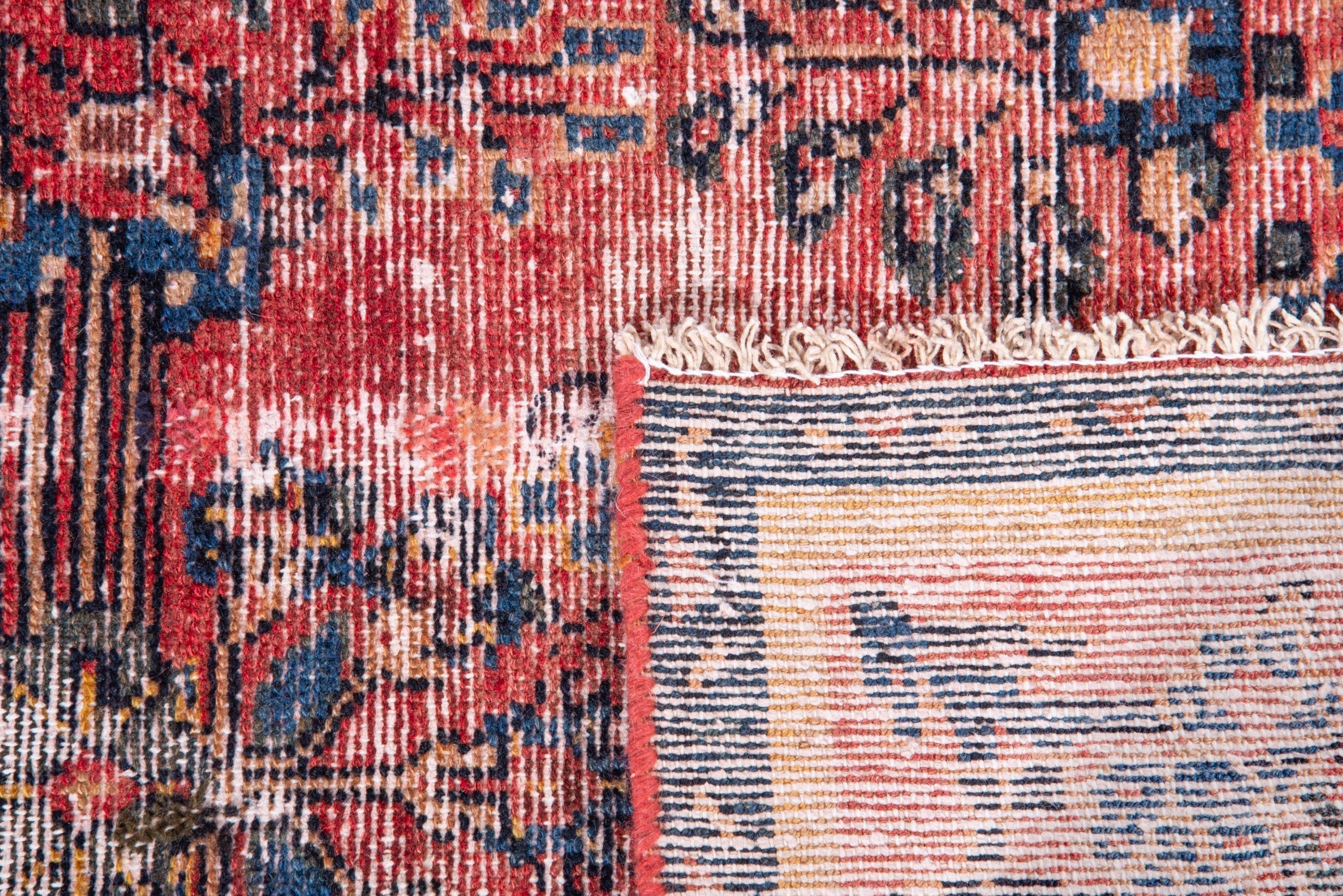 Persian Hamedan accent rug in faded red and navy, view 16 of 16