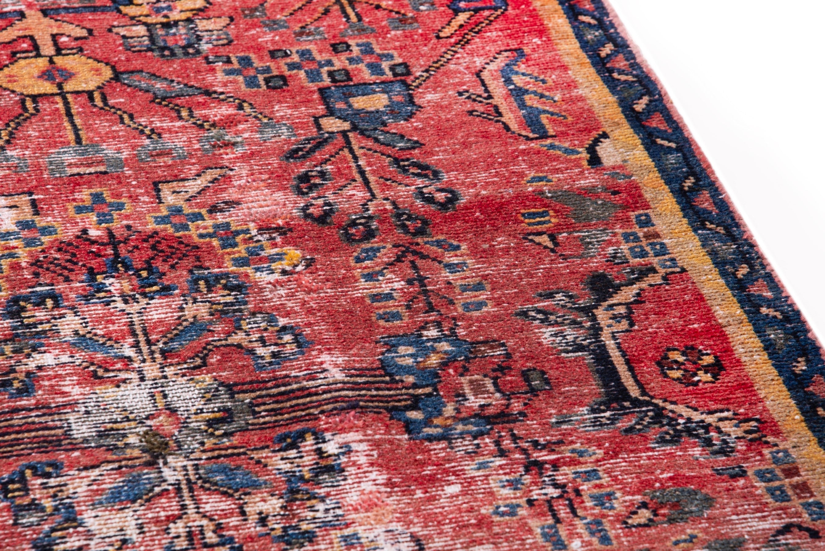 Persian Hamedan accent rug in faded red and navy, view 7 of 16