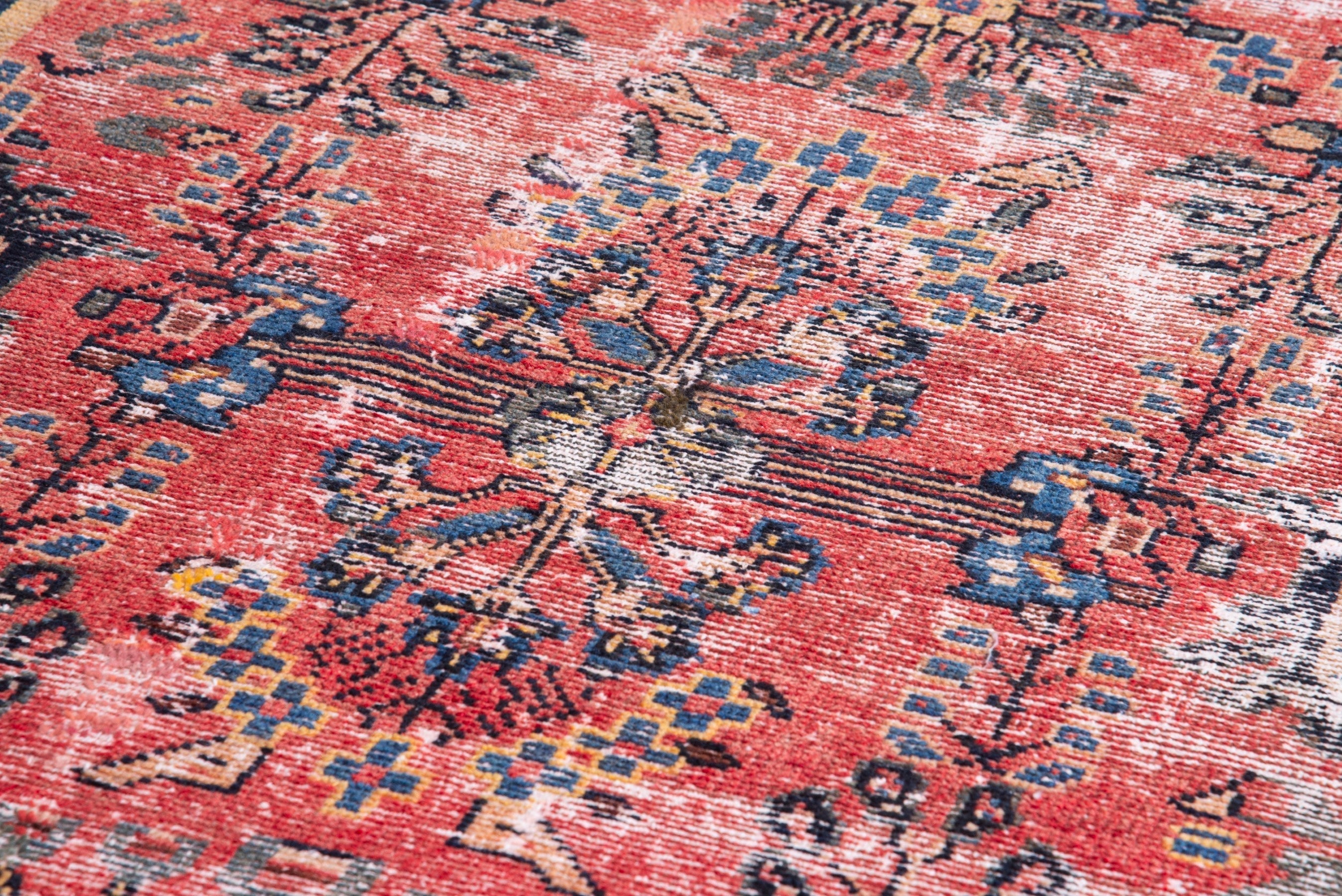 Persian Hamedan accent rug in faded red and navy, view 10 of 16