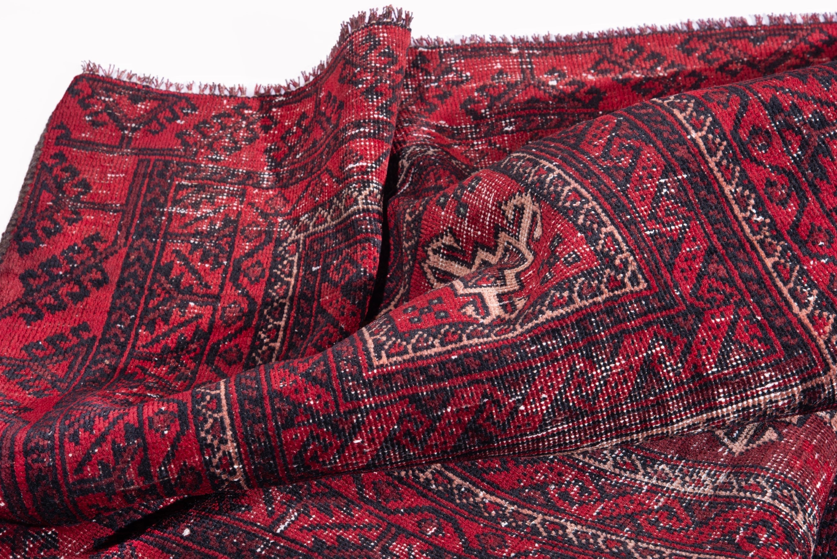 Persian Baluch runner rug in deep red and faded red, view 15 of 17