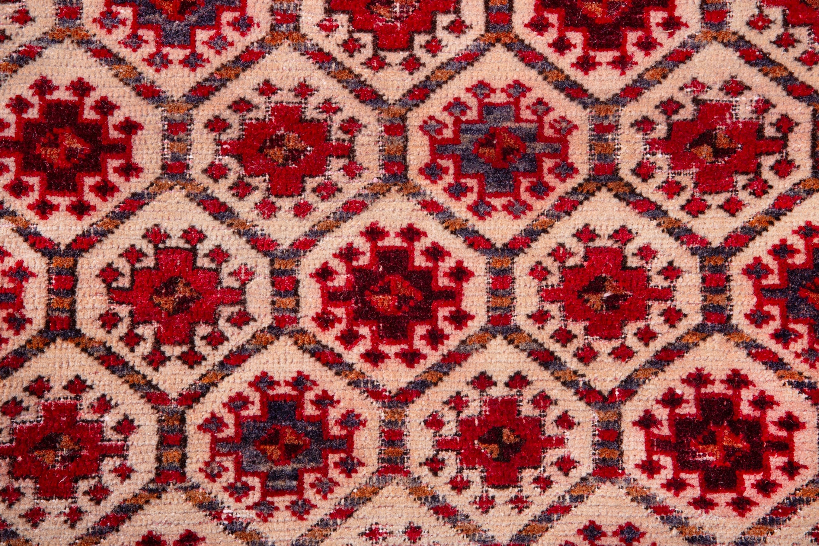 Persian Torkaman accent rug in cream and burgundy, view 11 of 13