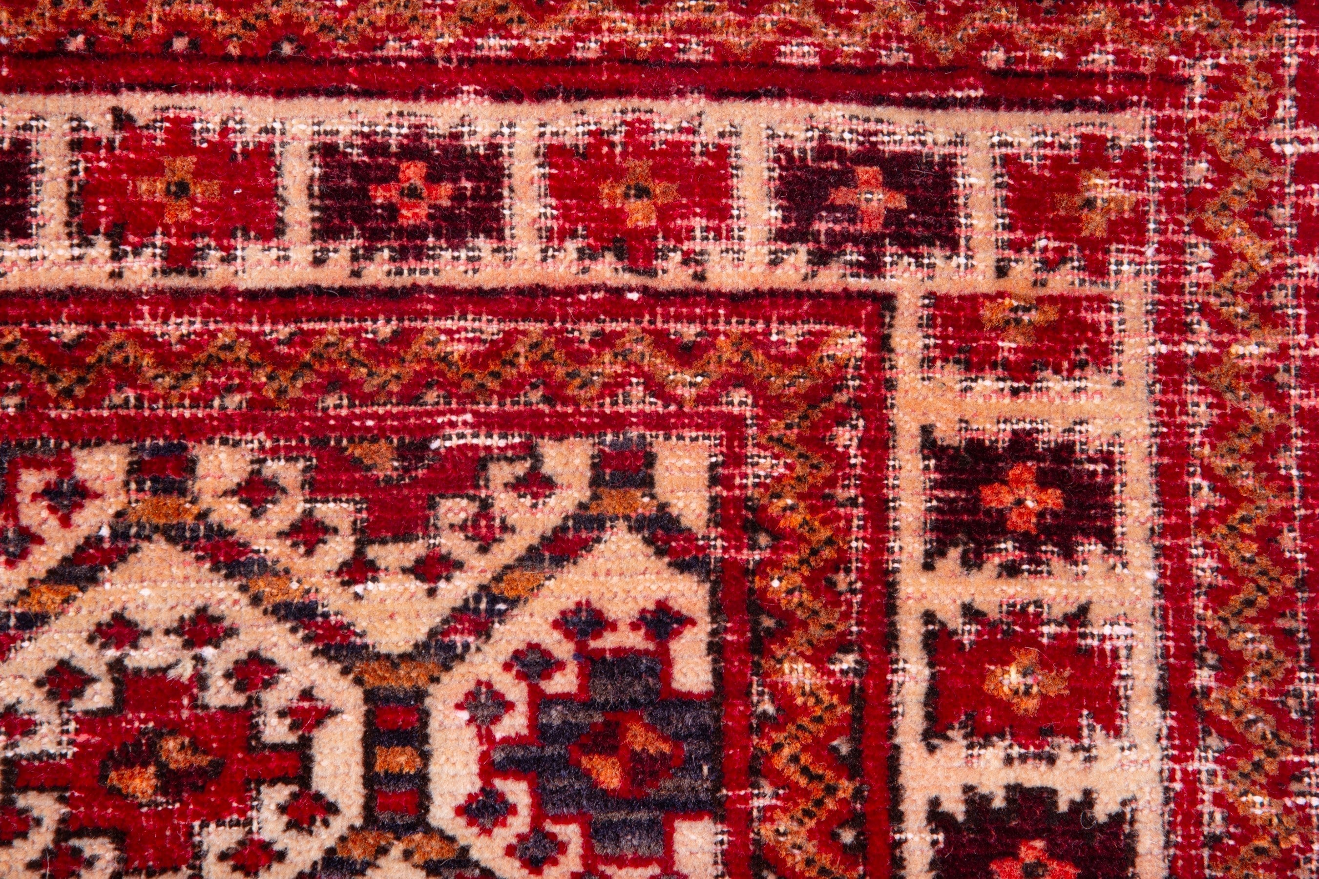 Persian Torkaman accent rug in cream and burgundy, view 12 of 13