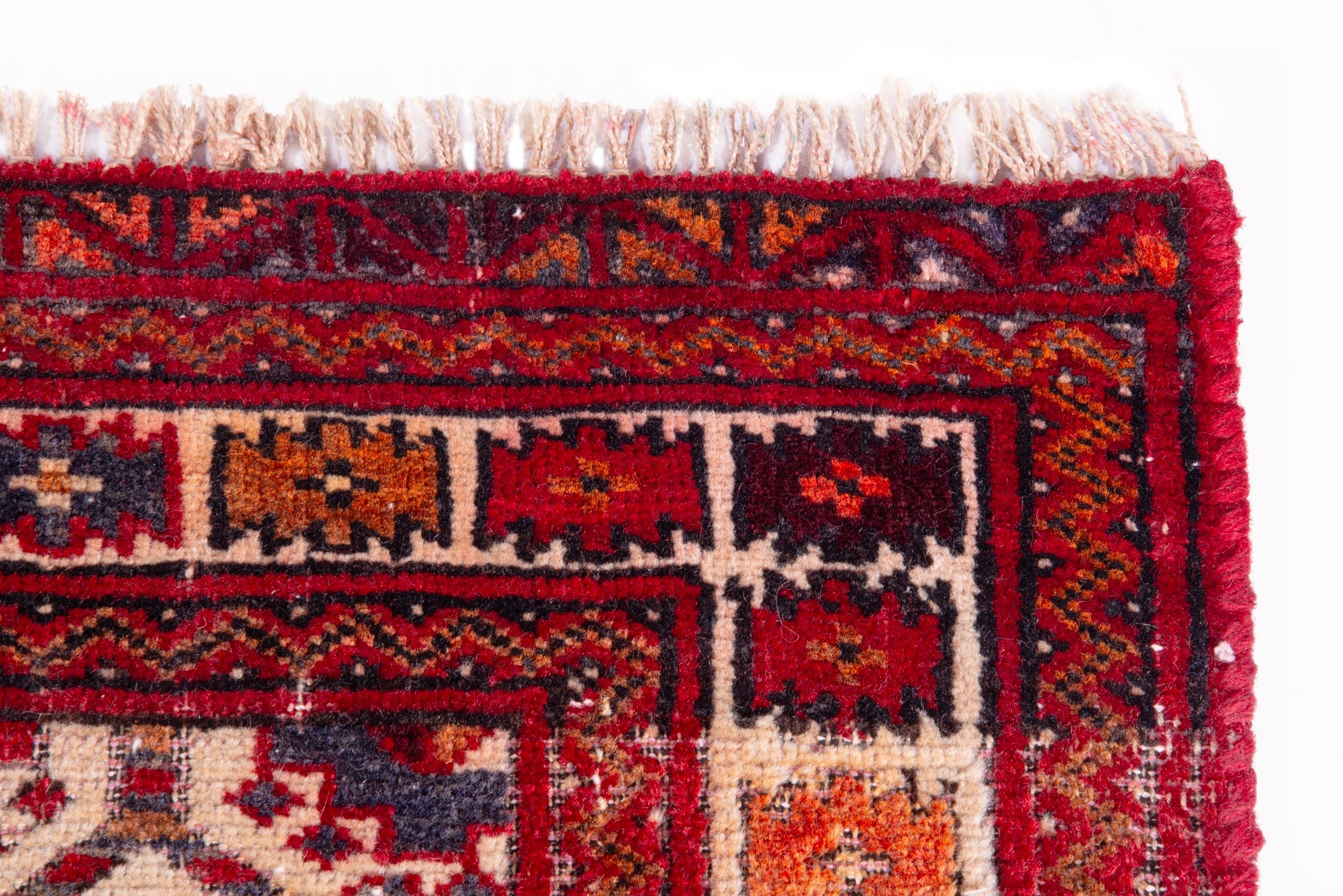 Persian Torkaman accent rug in cream and burgundy, view 9 of 13