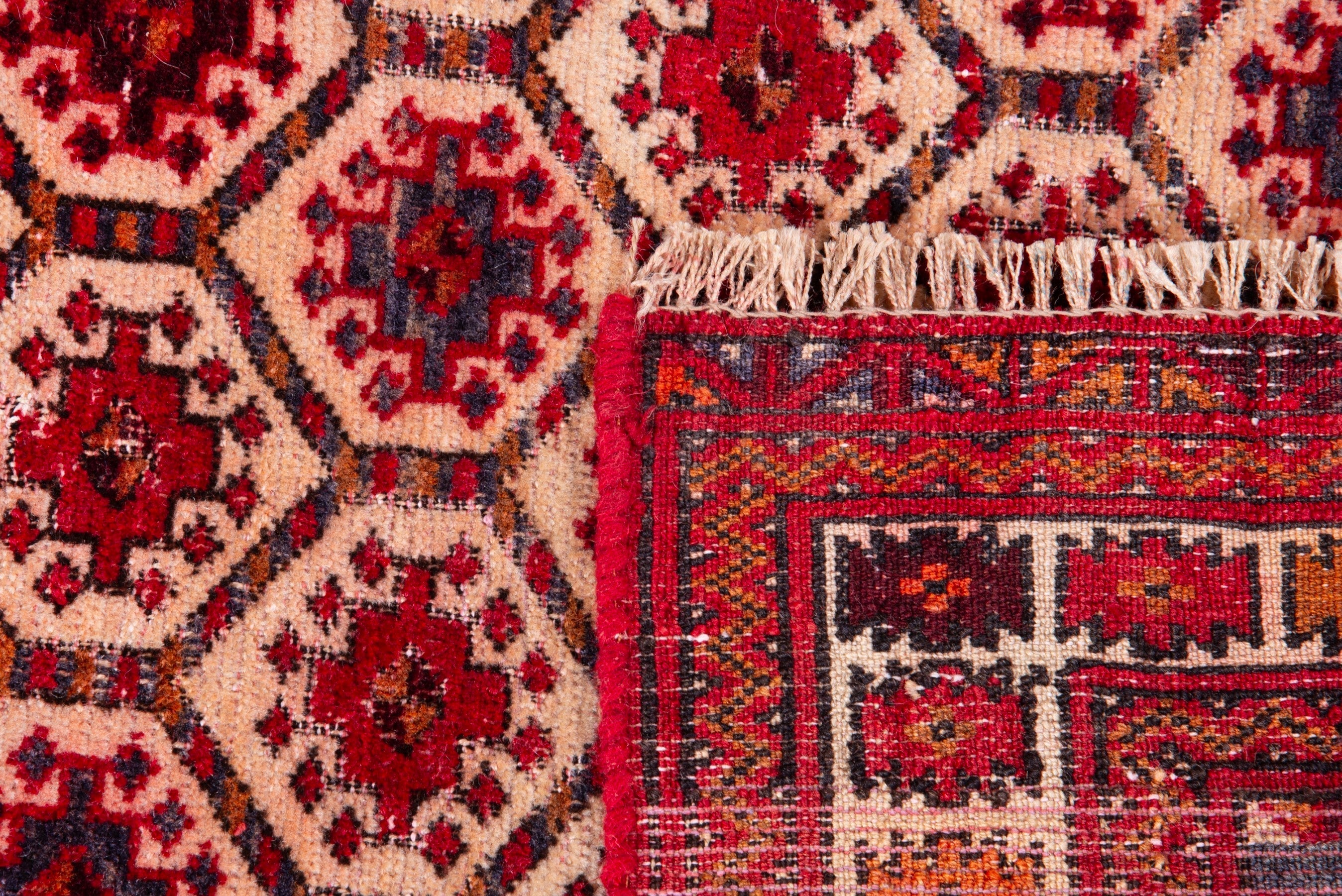 Persian Torkaman accent rug in cream and burgundy, view 13 of 13