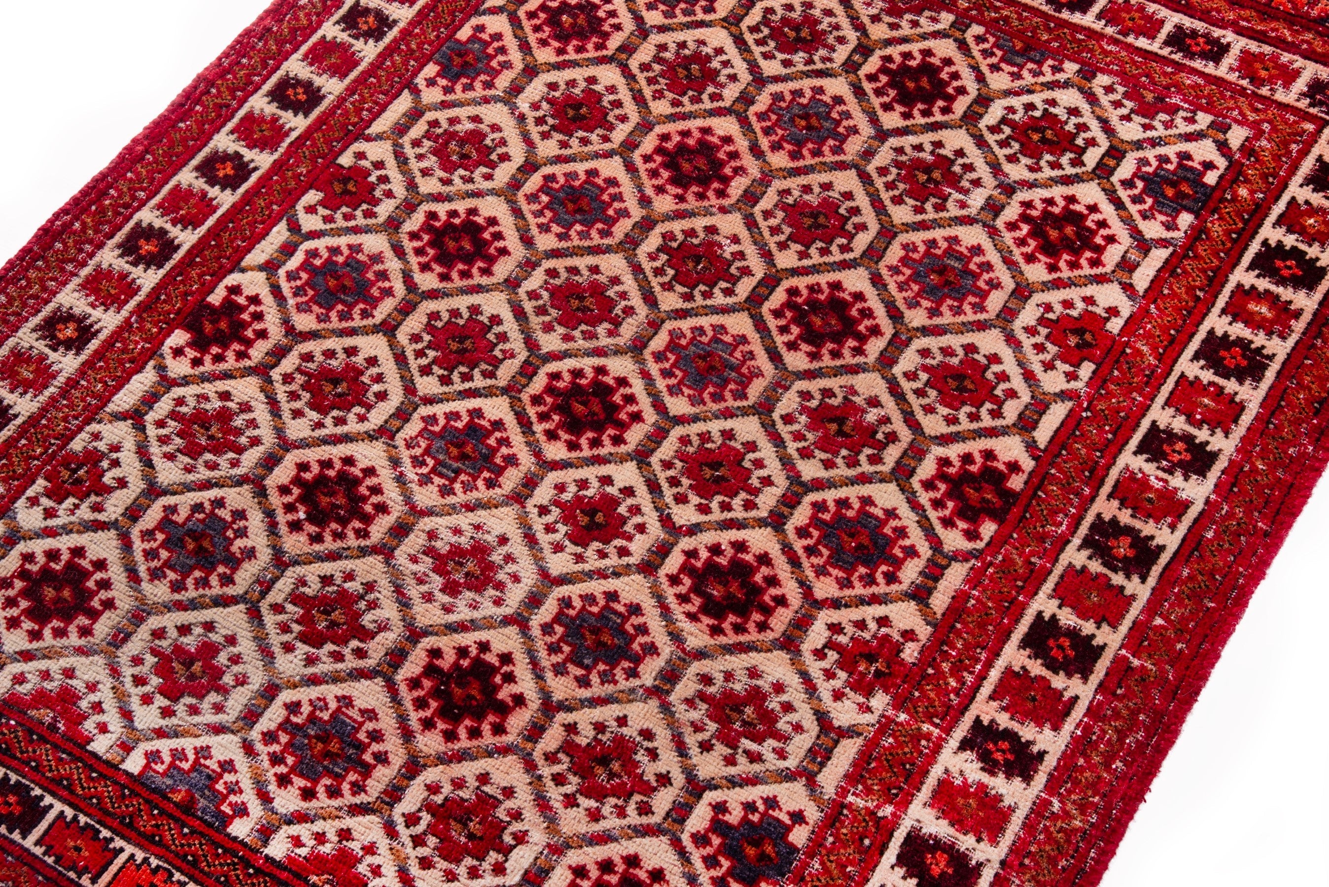 Persian Torkaman accent rug in cream and burgundy, view 4 of 13