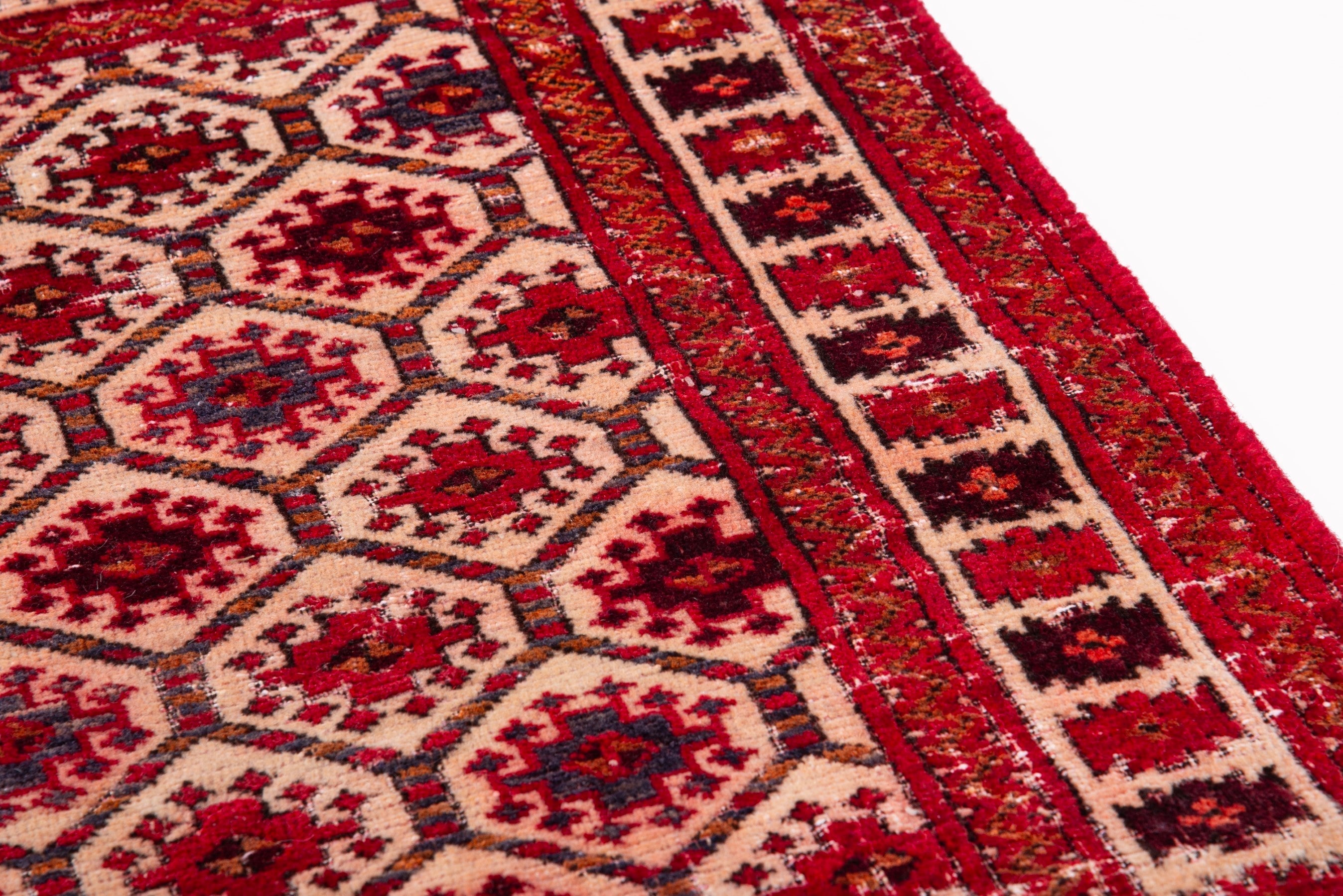 Persian Torkaman accent rug in cream and burgundy, view 7 of 13