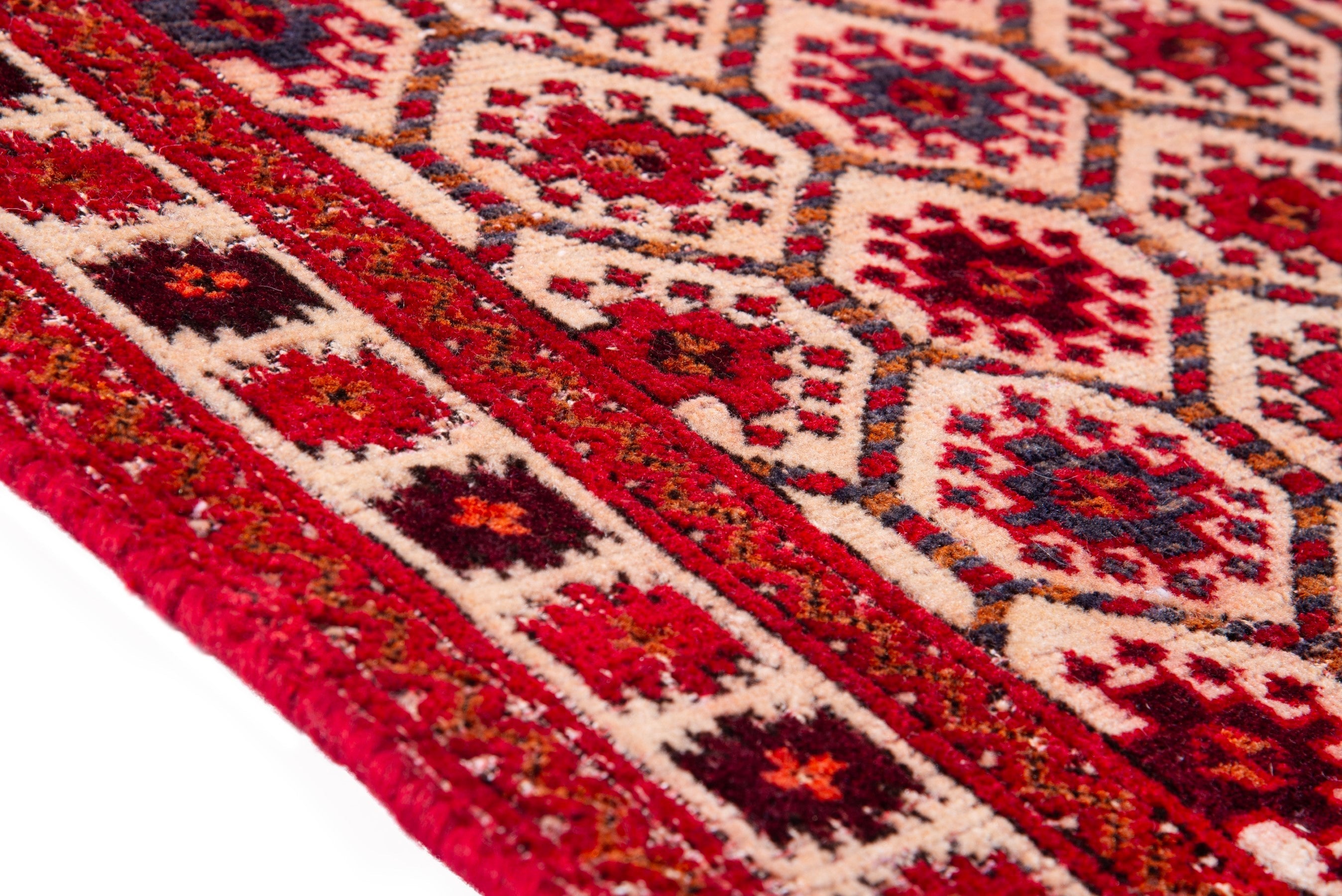 Persian Torkaman accent rug in cream and burgundy, view 8 of 13