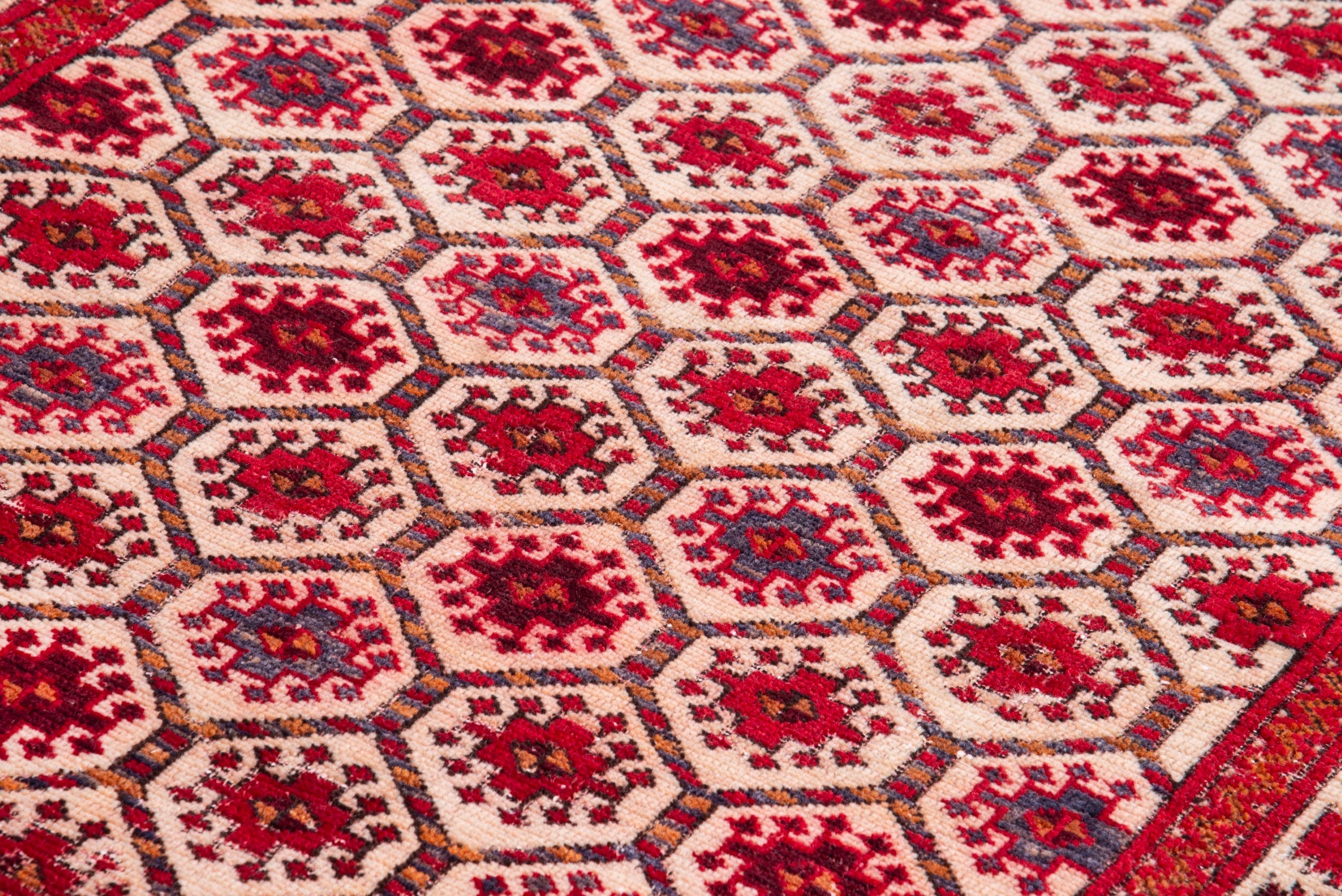 Persian Torkaman accent rug in cream and burgundy, view 10 of 13