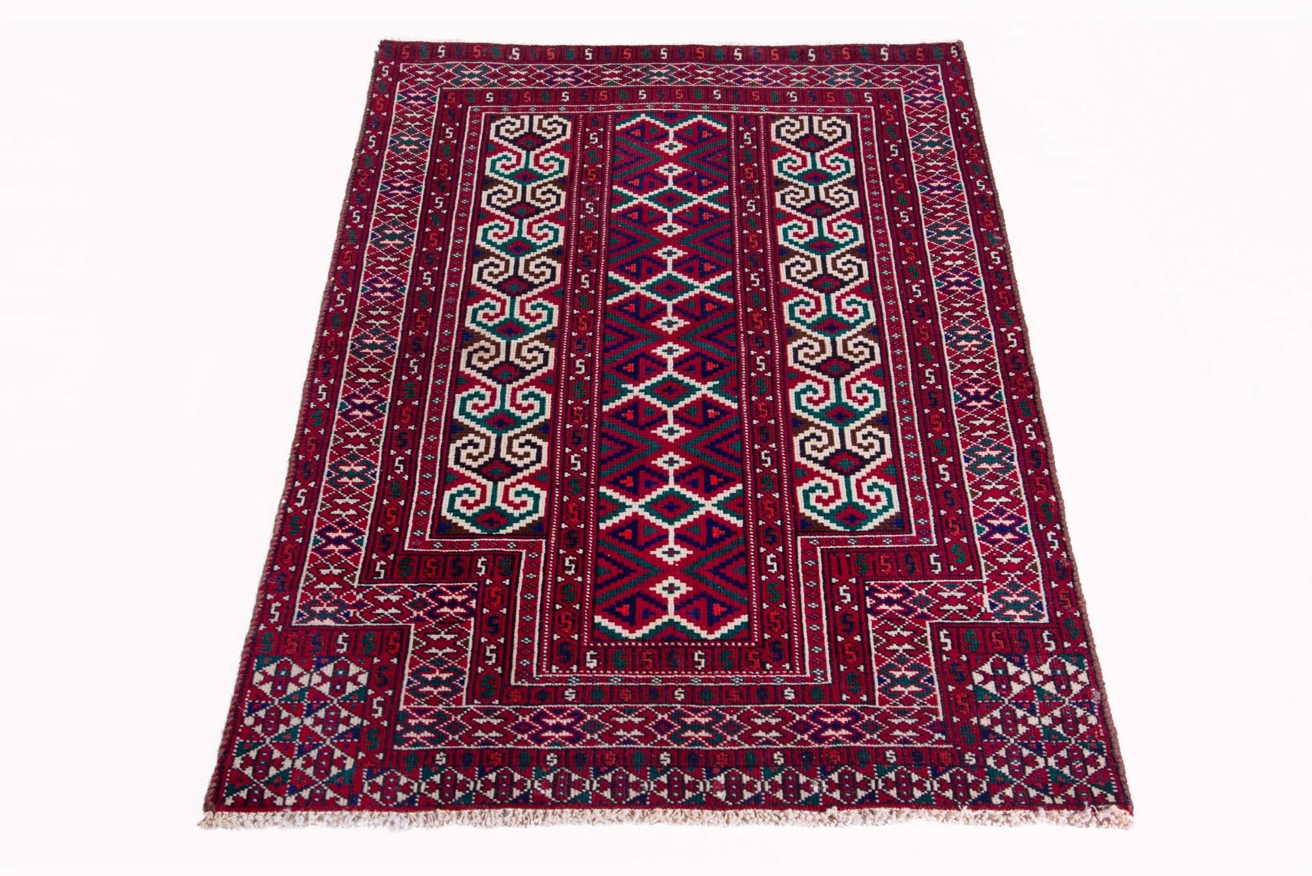 Persian Baluch accent rug in burgundy and cream, view 3 of 14