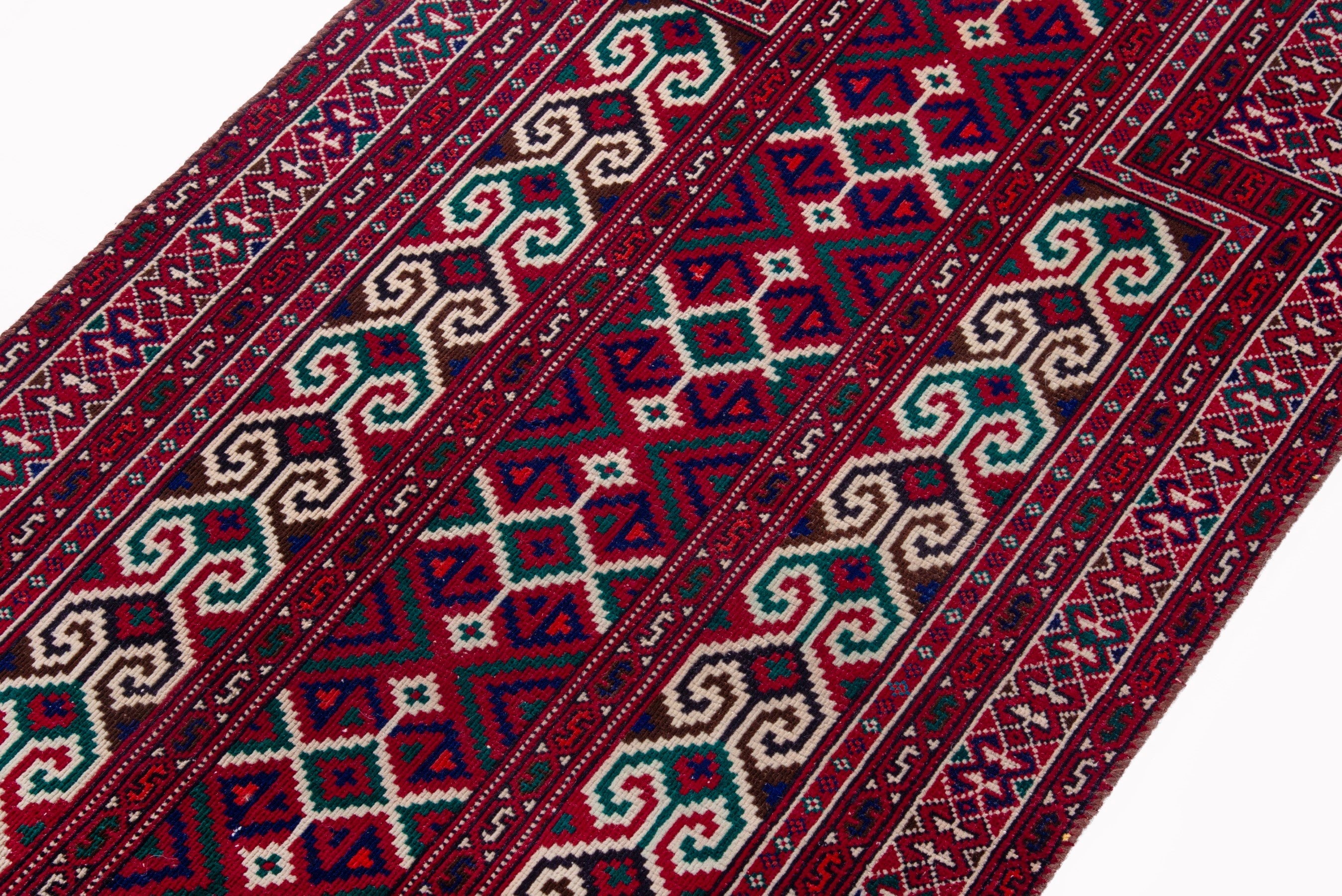 Persian Baluch accent rug in burgundy and cream, view 4 of 14