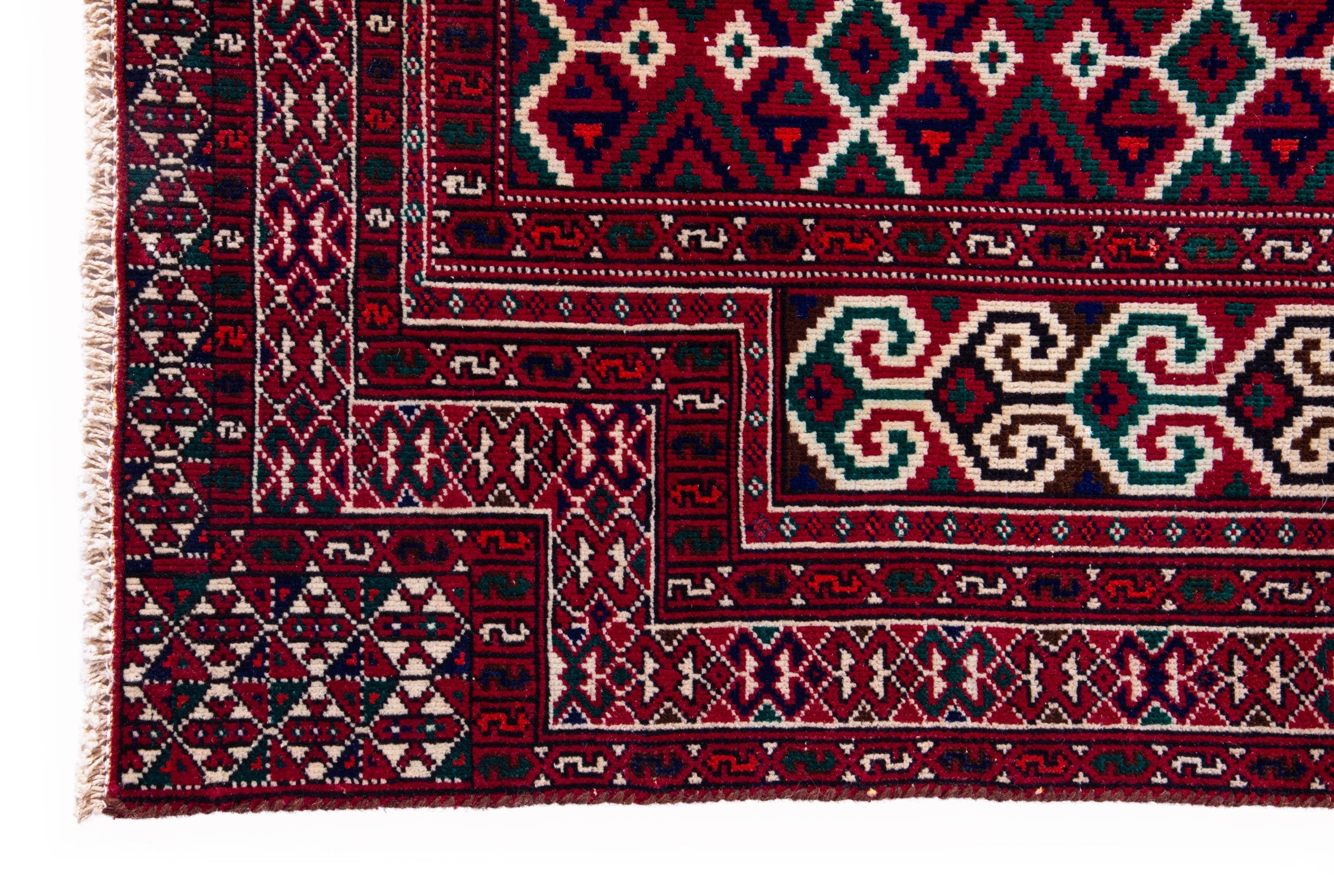 Persian Baluch accent rug in burgundy and cream, view 5 of 14