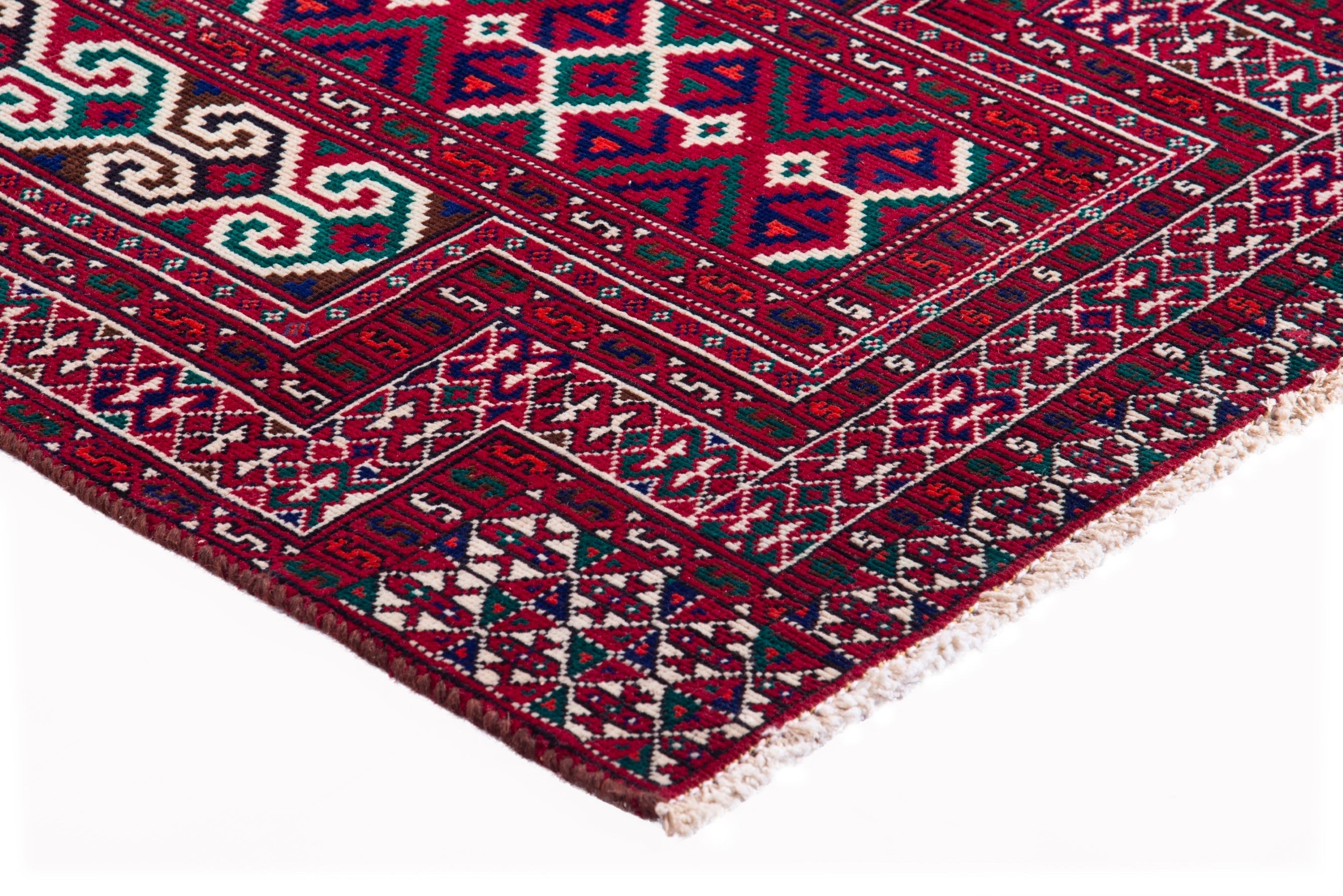 Persian Baluch accent rug in burgundy and cream, view 6 of 14