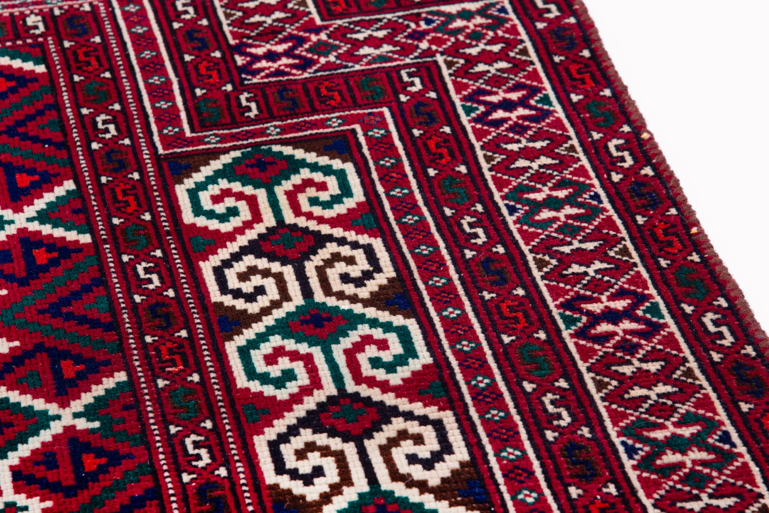 Persian Baluch accent rug in burgundy and cream, view 7 of 14