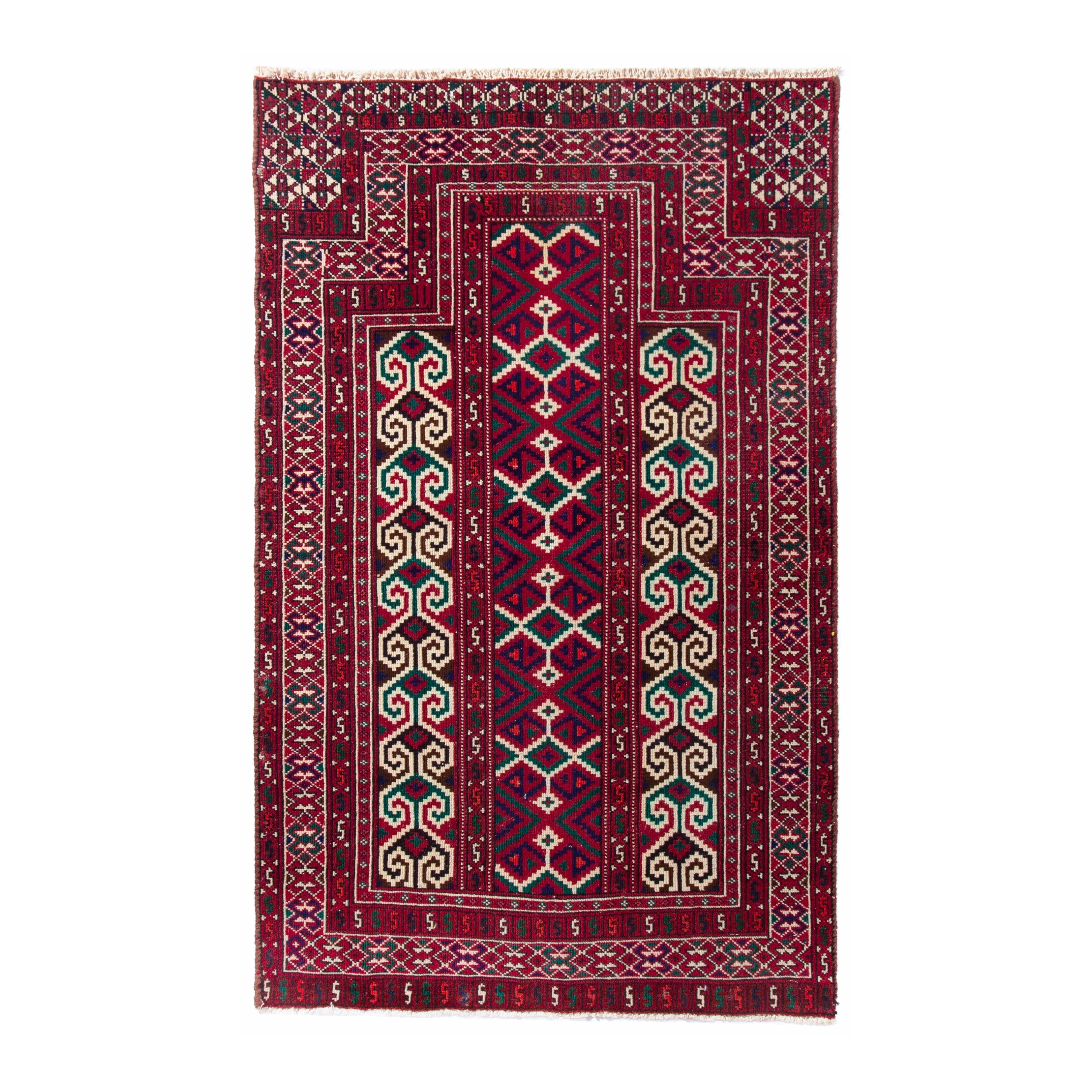 Persian Baluch accent rug in burgundy and cream, 2'7" x 4'3"