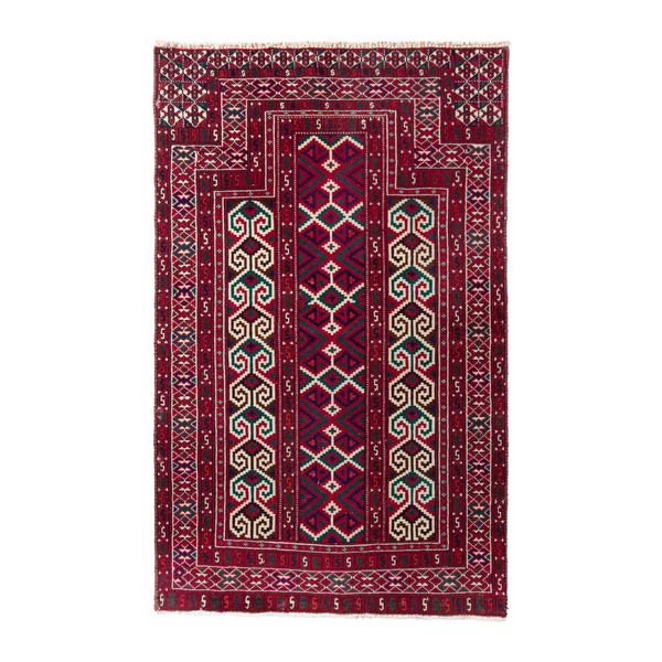Persian Baluch accent rug in burgundy and cream, 2'7" x 4'3"