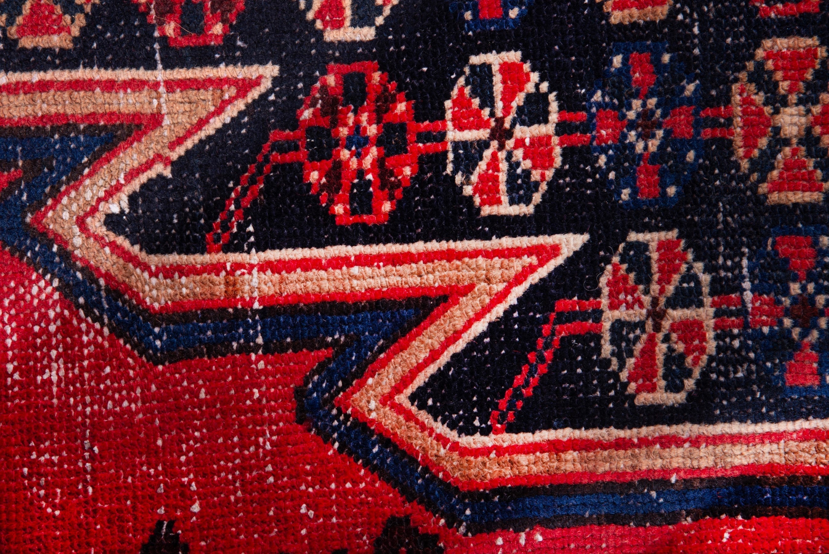 Persian Saveh accent rug in deep red and navy, view 13 of 17
