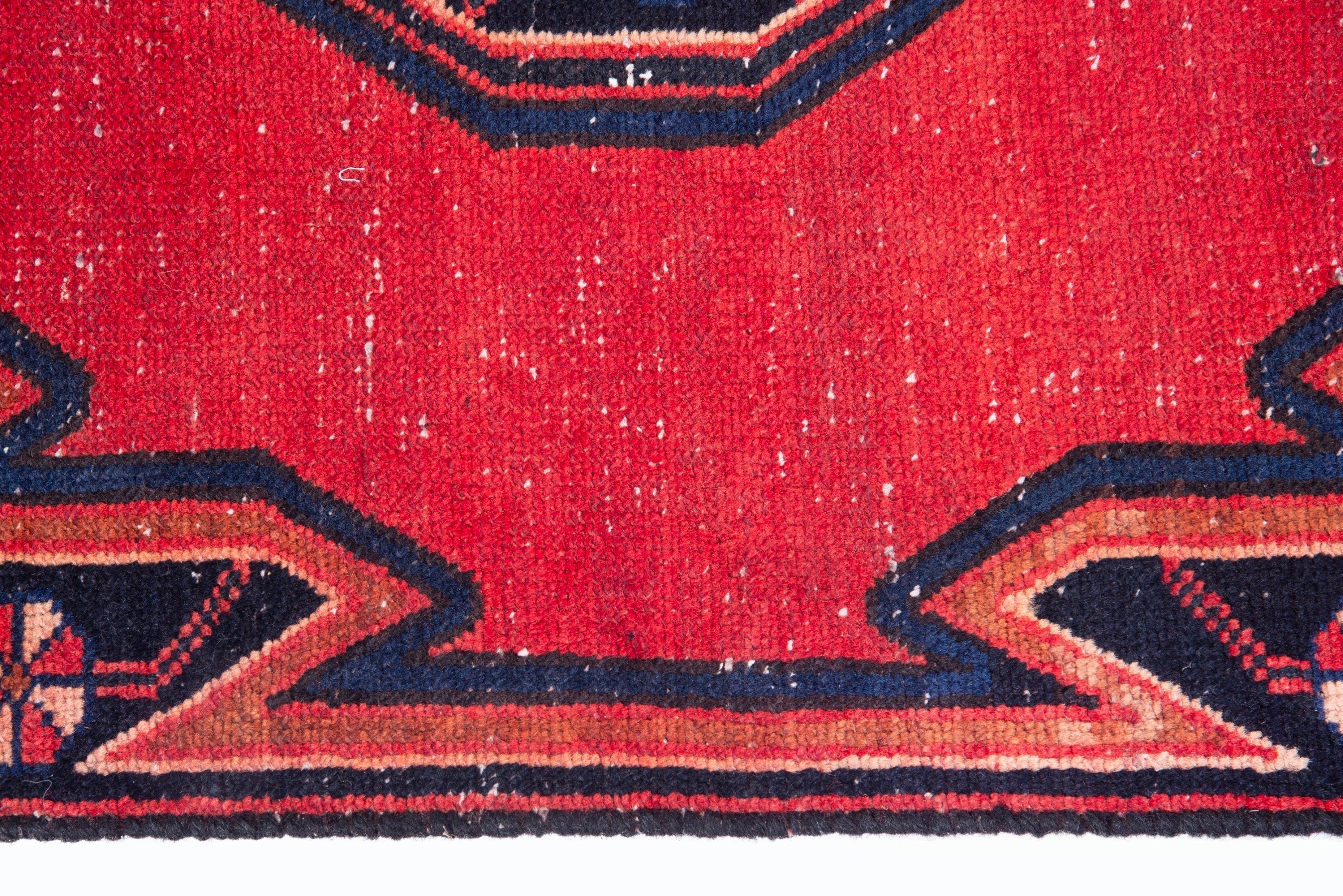 Persian Saveh accent rug in deep red and navy, view 9 of 17