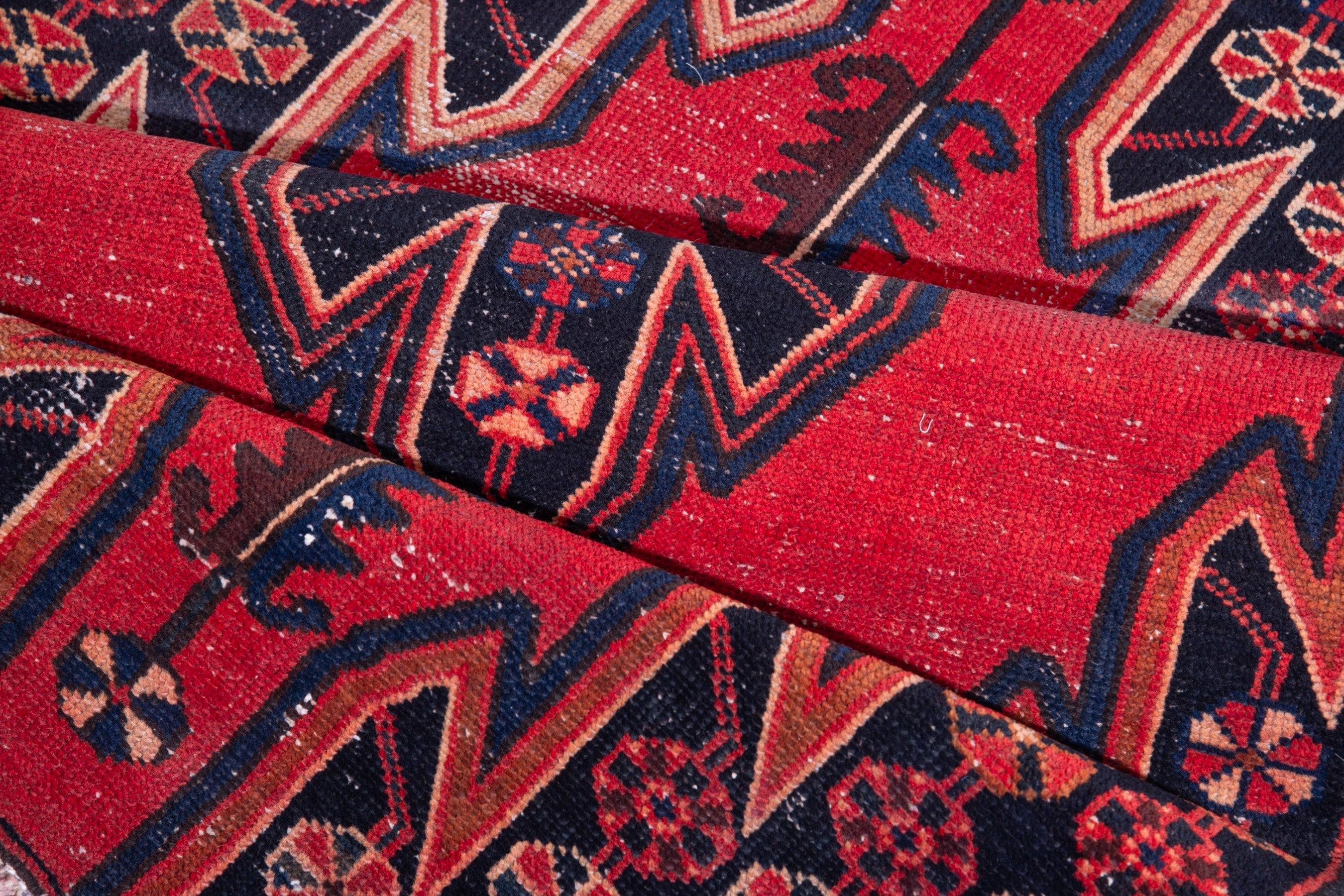 Persian Saveh accent rug in deep red and navy, view 15 of 17