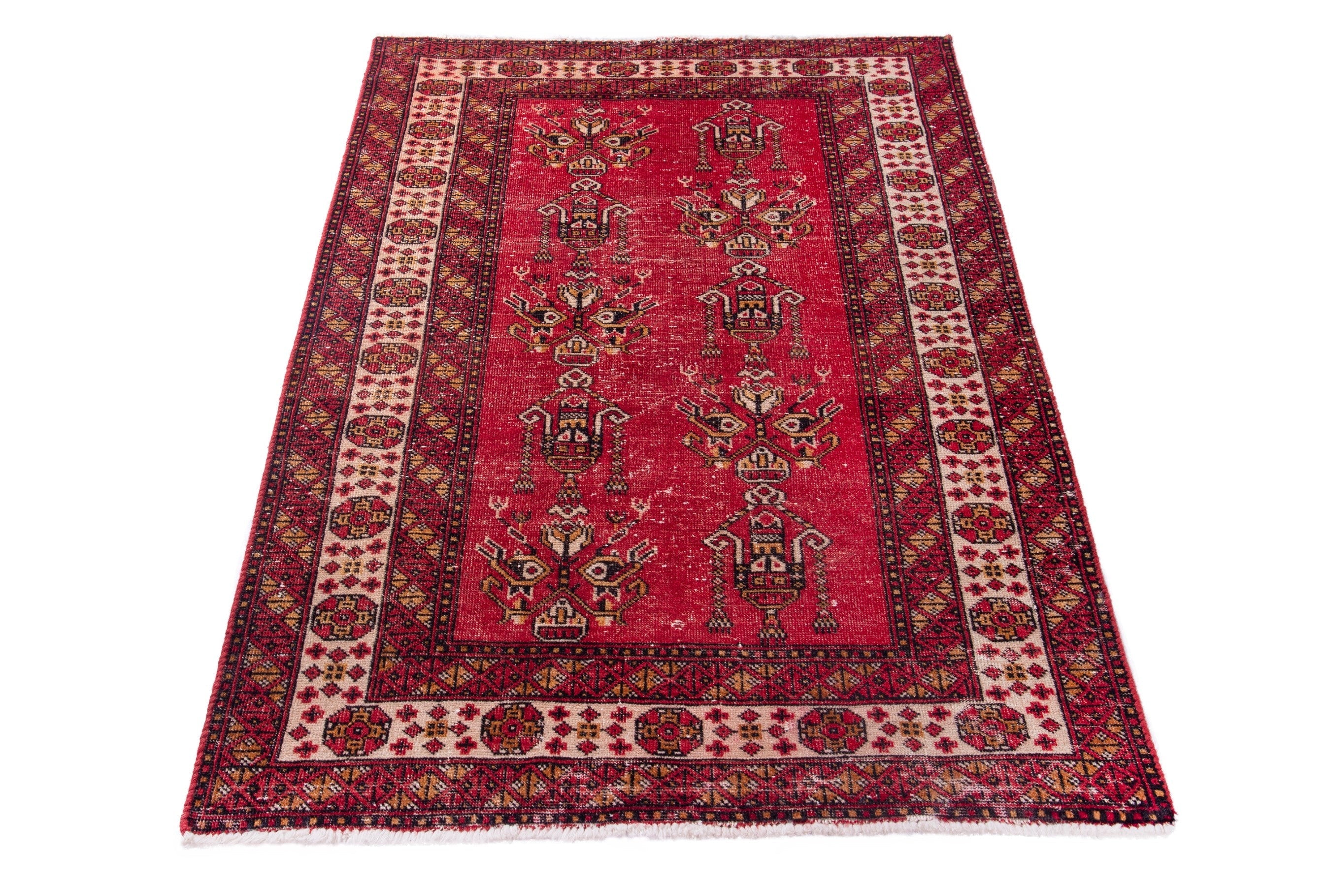 Persian Ferdos accent rug in deep red and burgundy, view 2 of 17