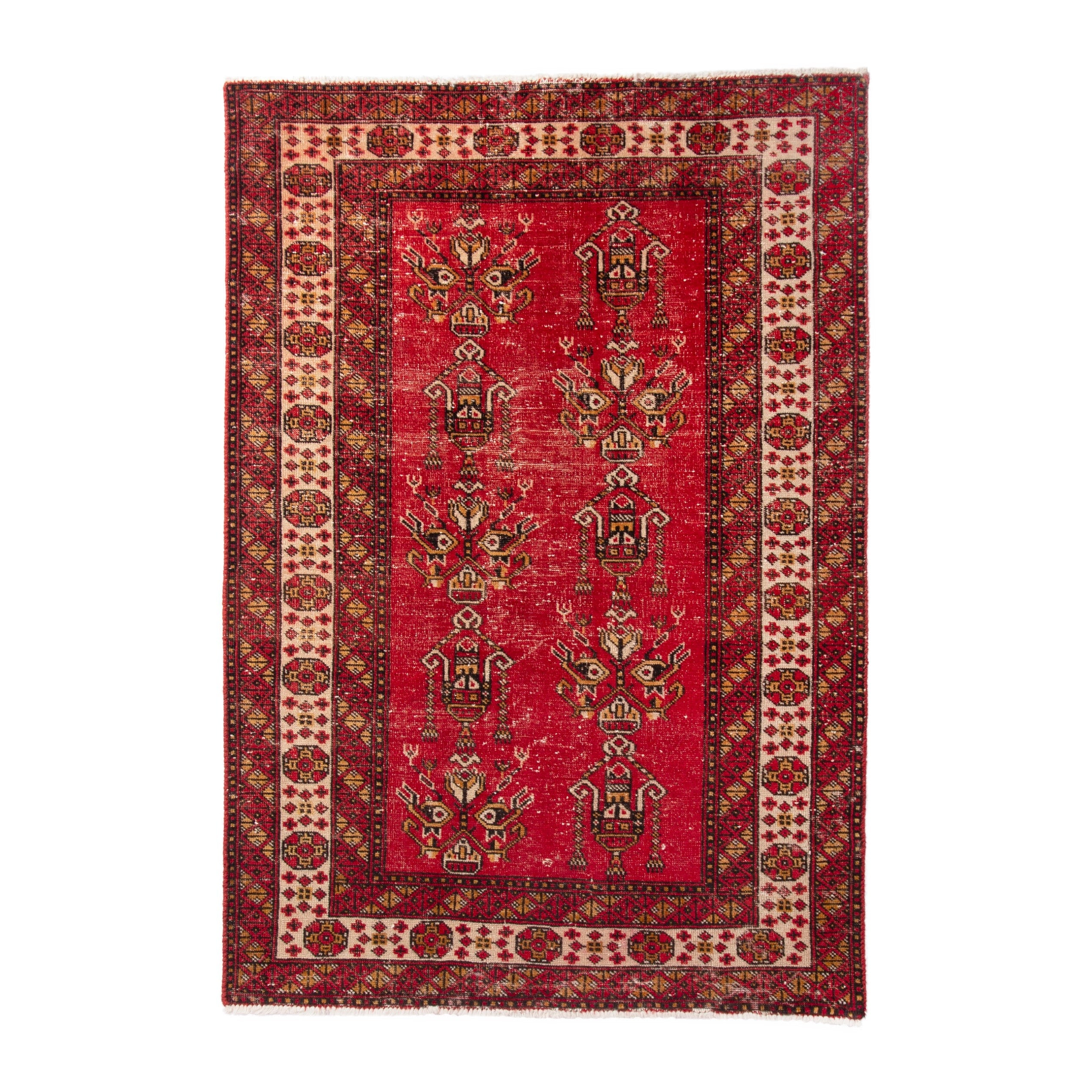 Persian Ferdos accent rug in deep red and burgundy, 3'3" x 4'11"
