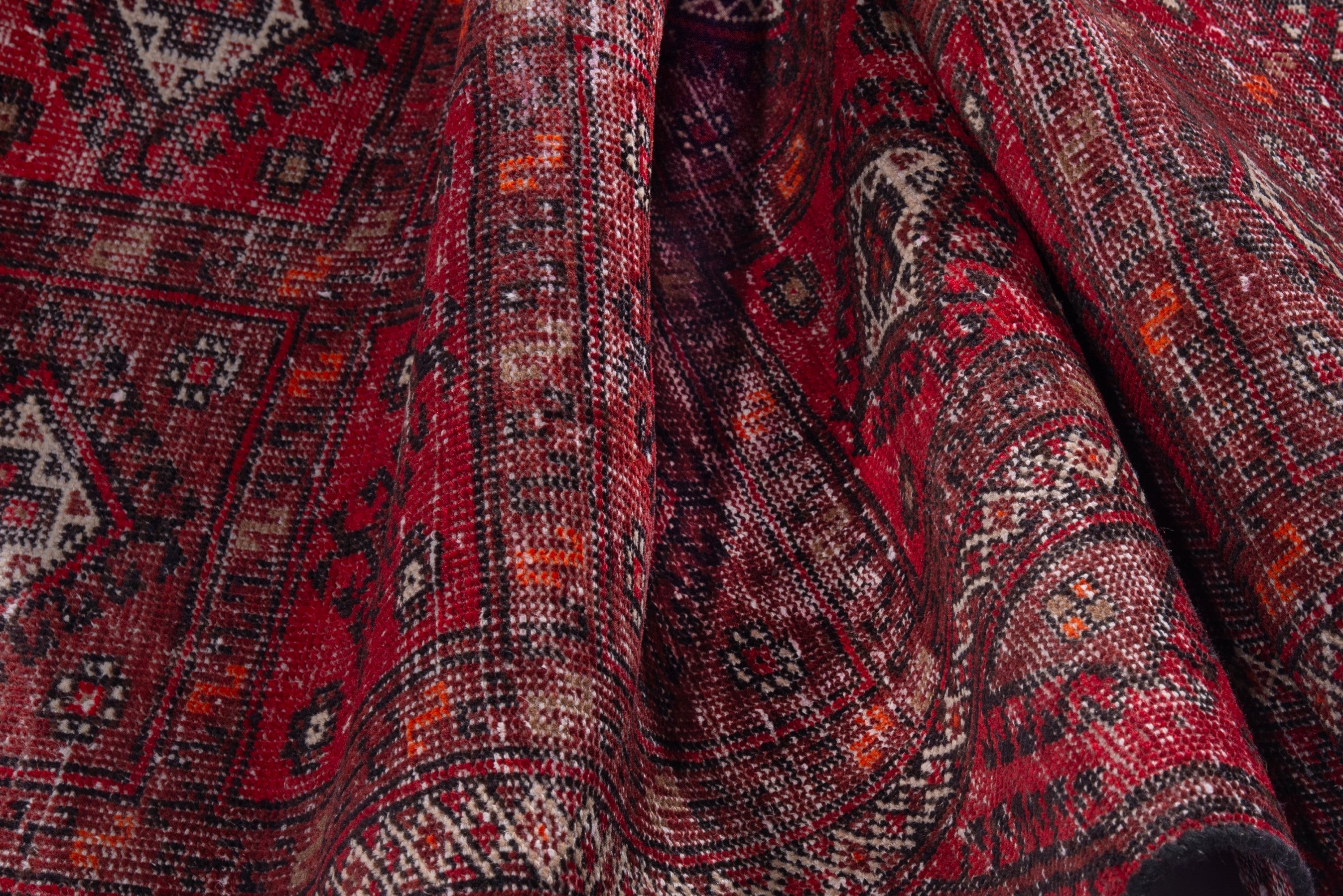 Persian Baluch runner rug in burgundy and faded red, view 15 of 17