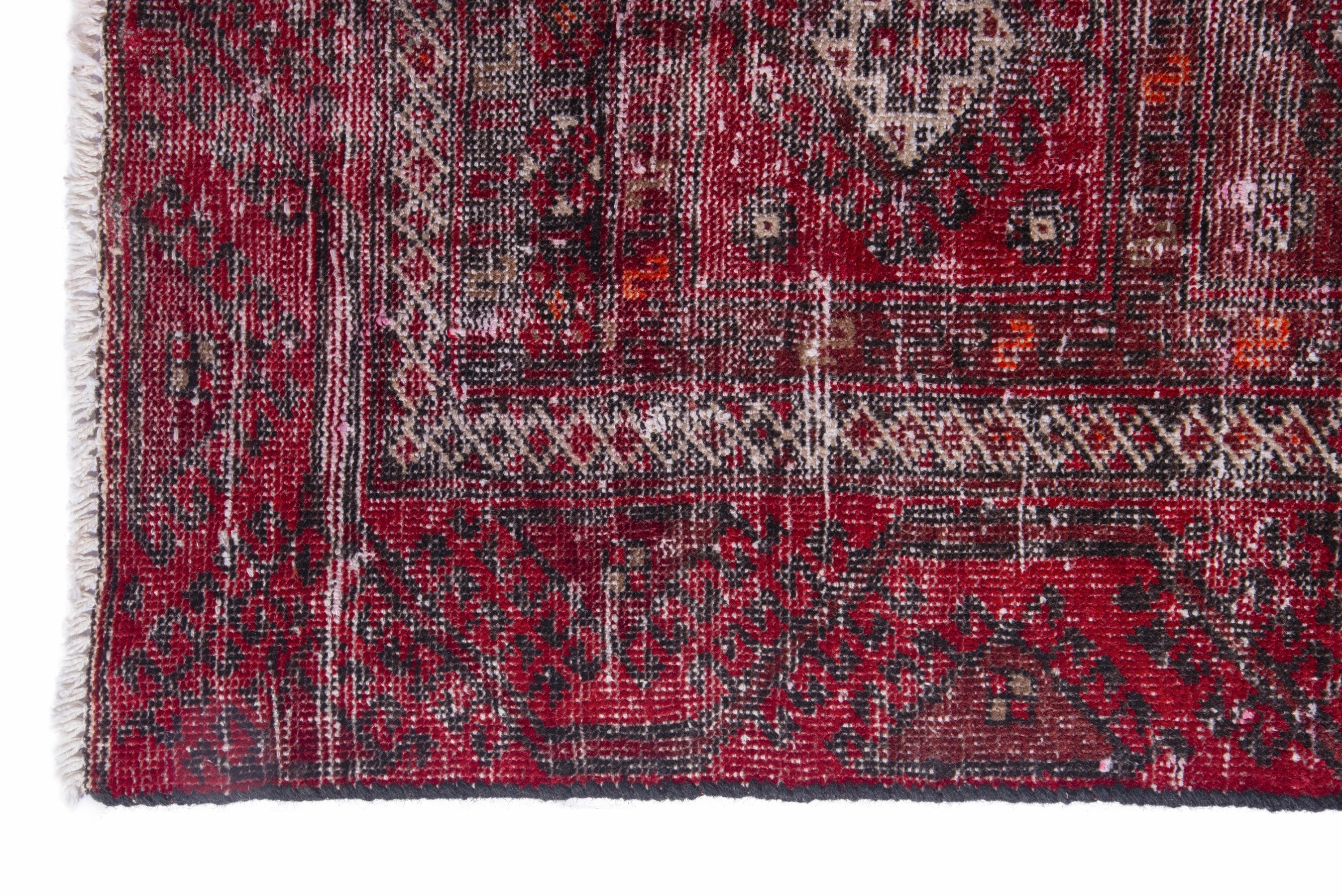 Persian Baluch runner rug in burgundy and faded red, view 5 of 17