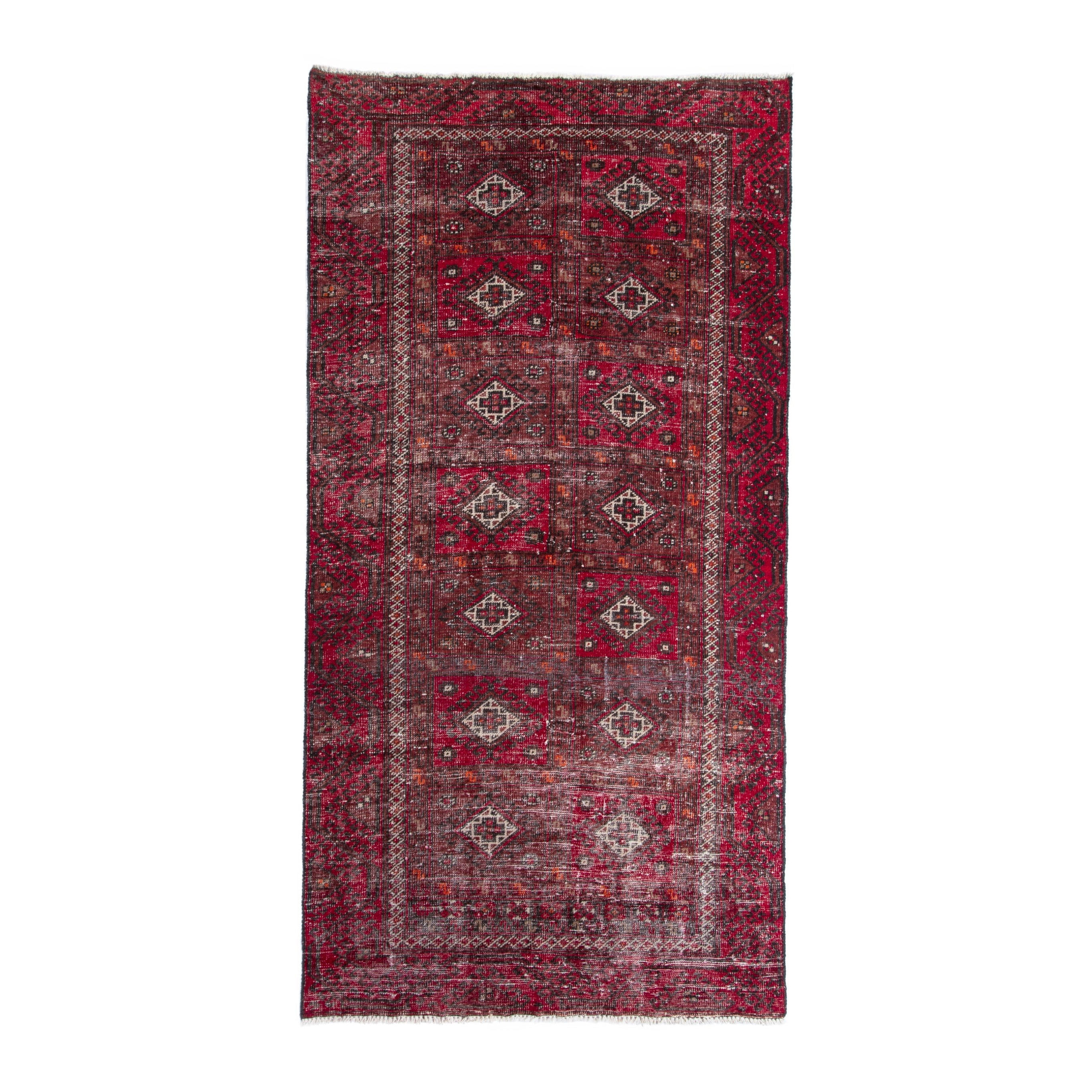 Persian Baluch runner rug in burgundy and faded red, 3'5" x 6'11"