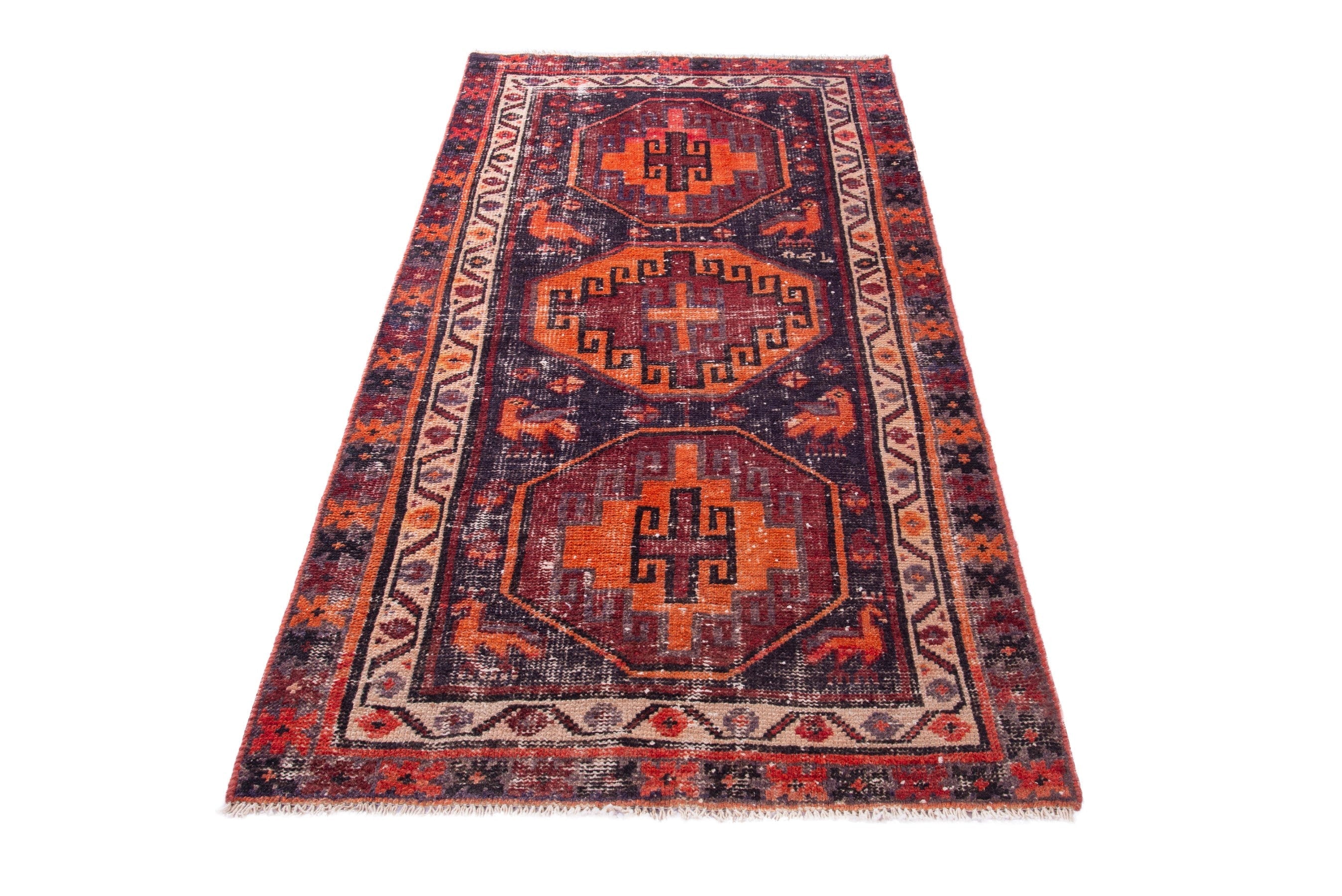 Persian Hamedan runner rug in burgundy and burnt orange, view 2 of 16