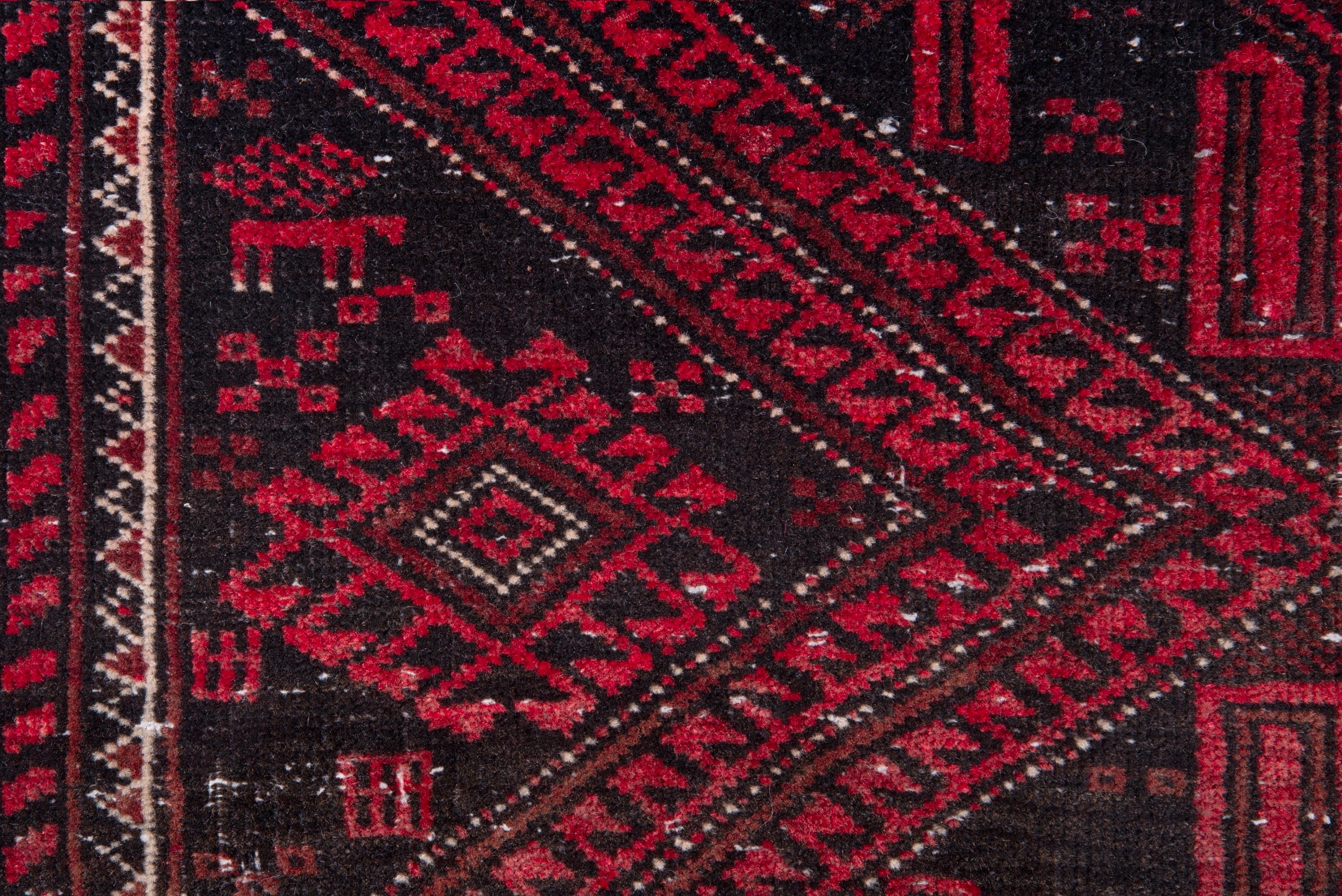 Persian Baluch runner rug in burgundy and deep red, view 10 of 16
