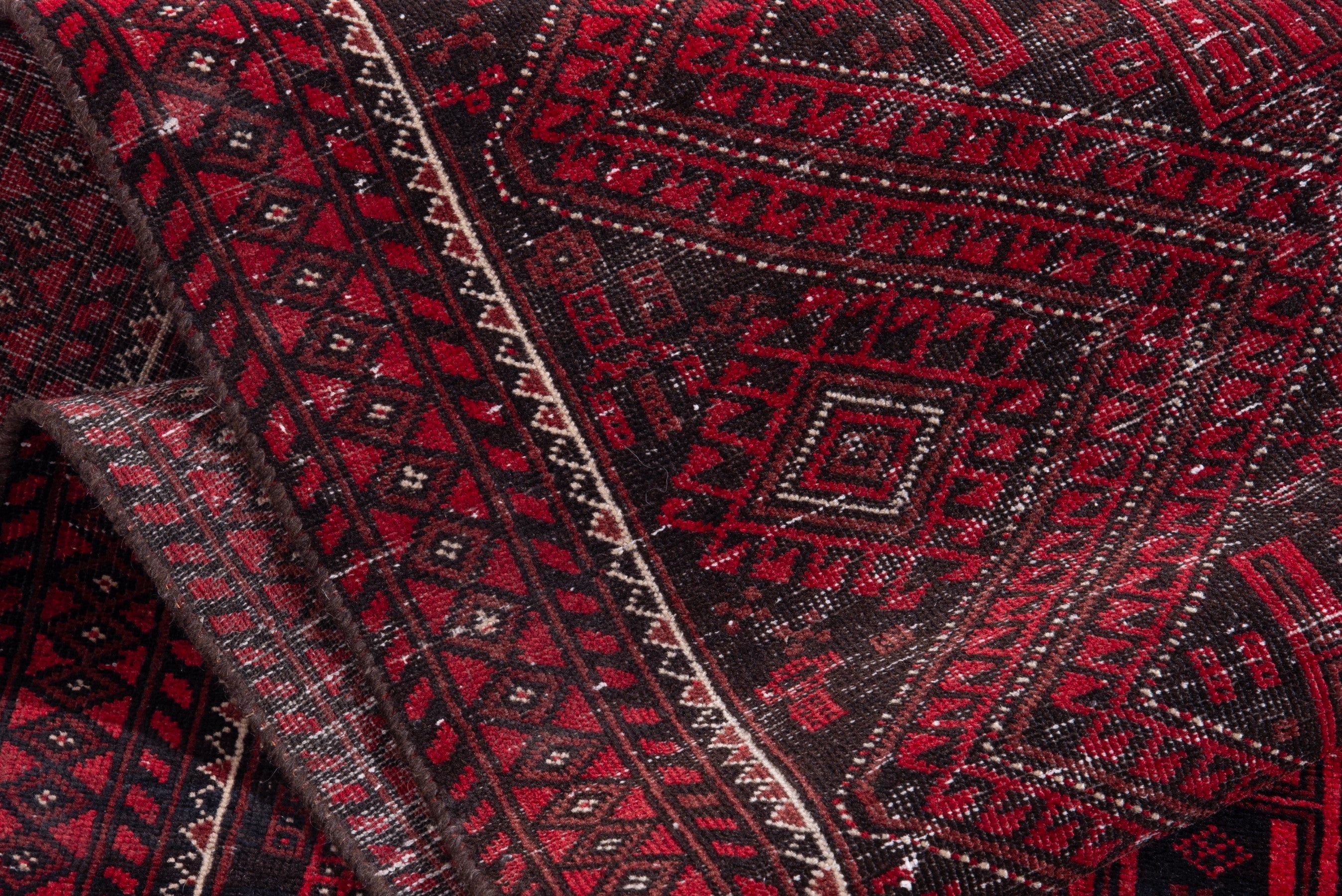 Persian Baluch runner rug in burgundy and deep red, view 14 of 16