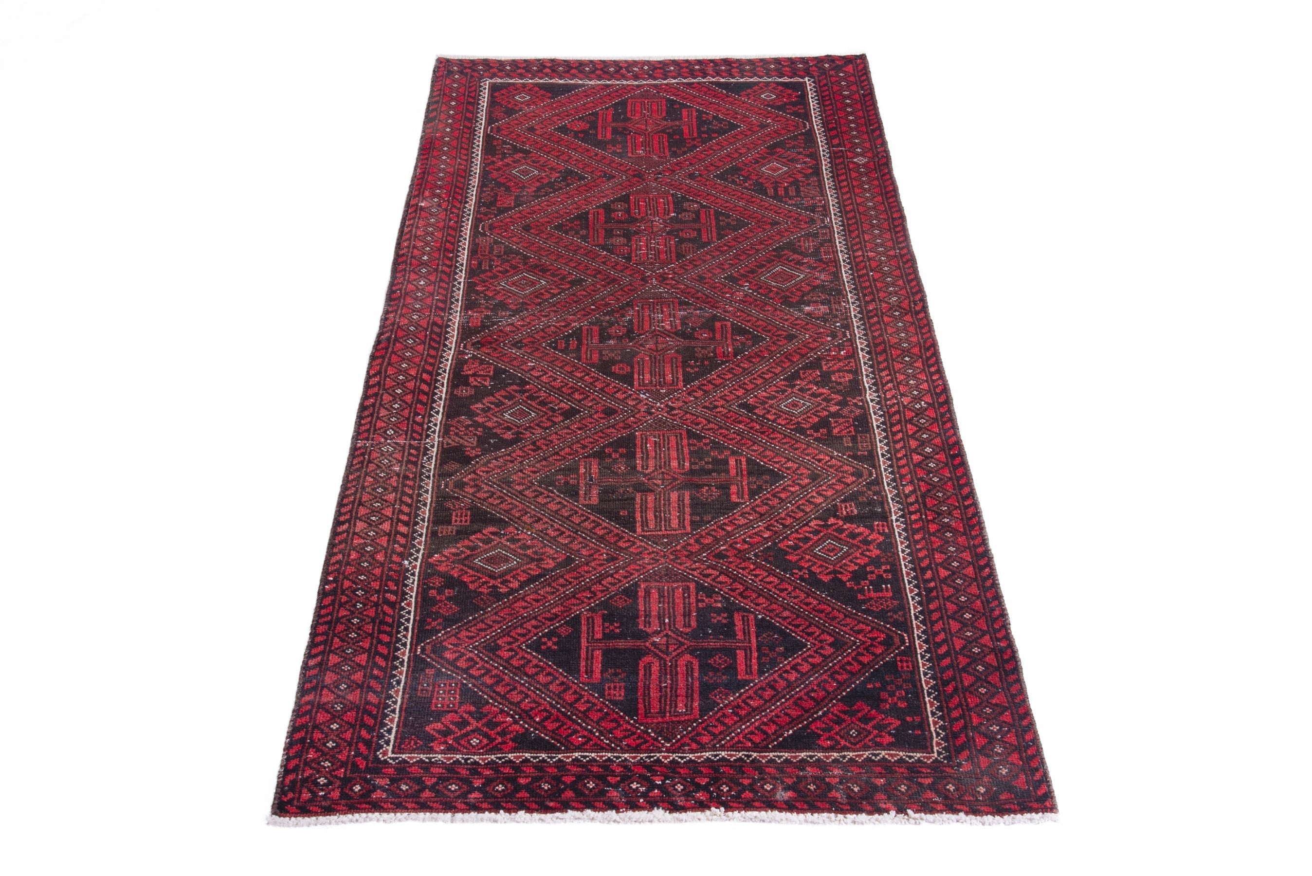 Persian Baluch runner rug in burgundy and deep red, view 3 of 16