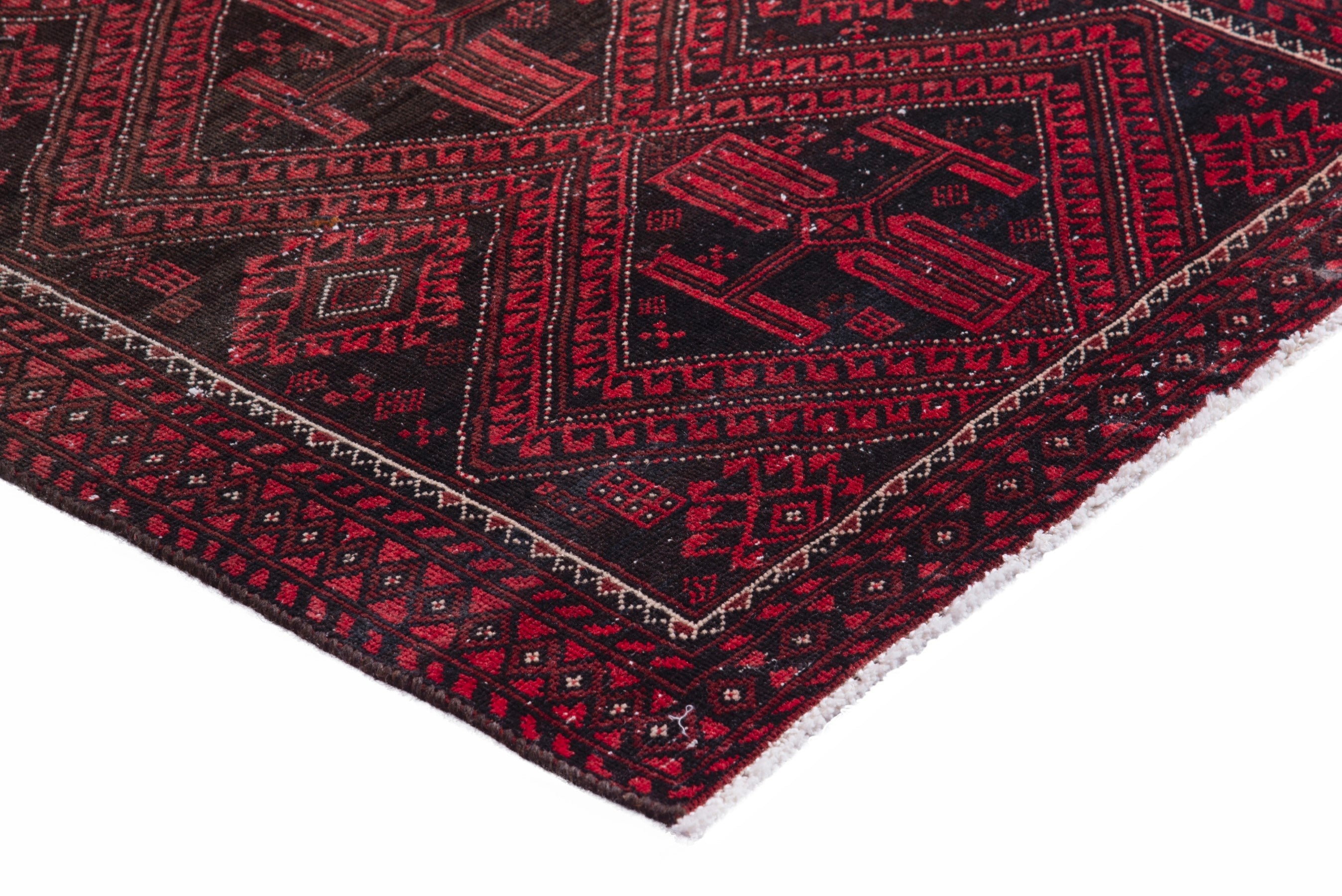 Persian Baluch runner rug in burgundy and deep red, view 6 of 16