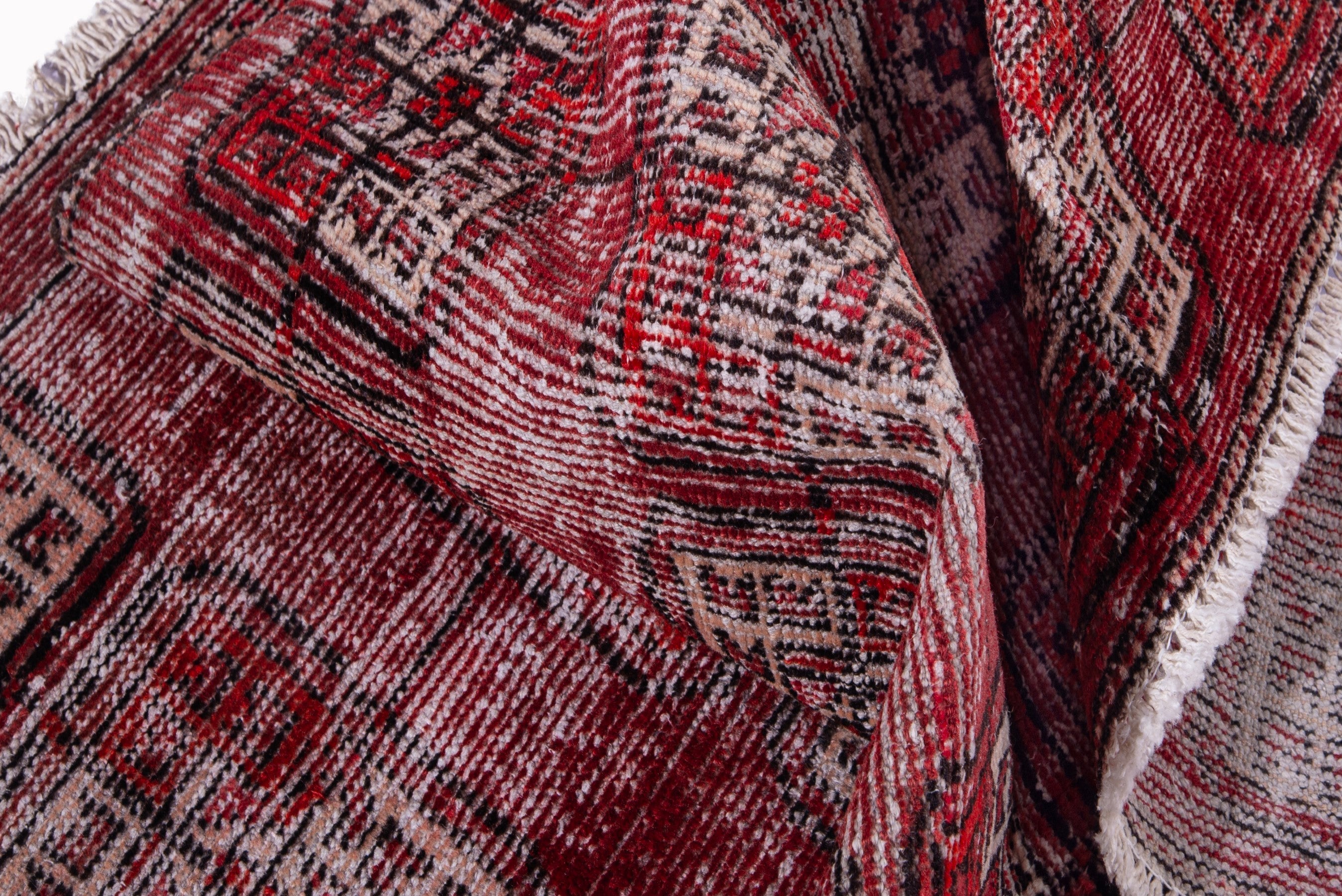 Persian Ferdos accent rug in burgundy and muted pink, view 13 of 15