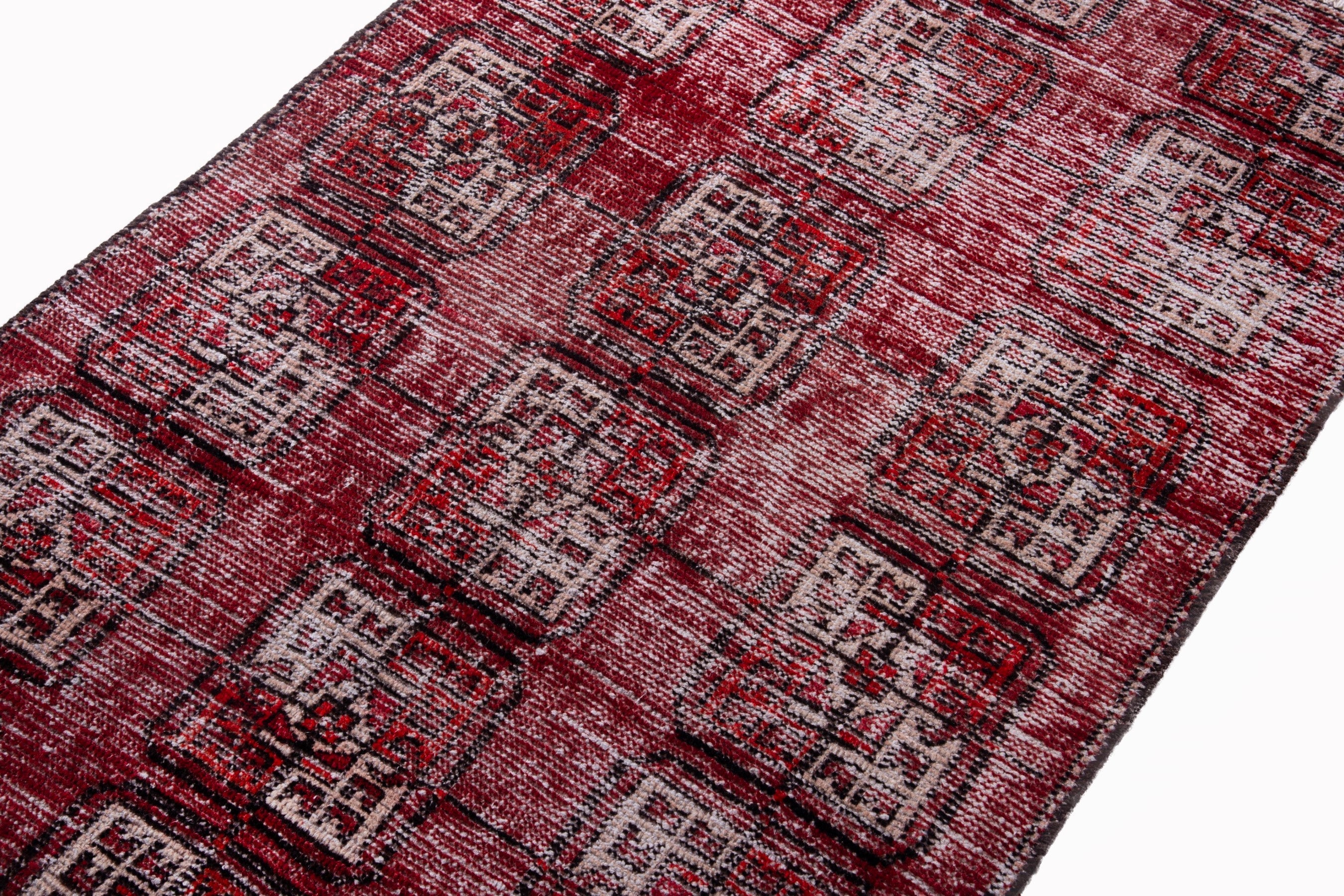 Persian Ferdos accent rug in burgundy and muted pink, view 4 of 15