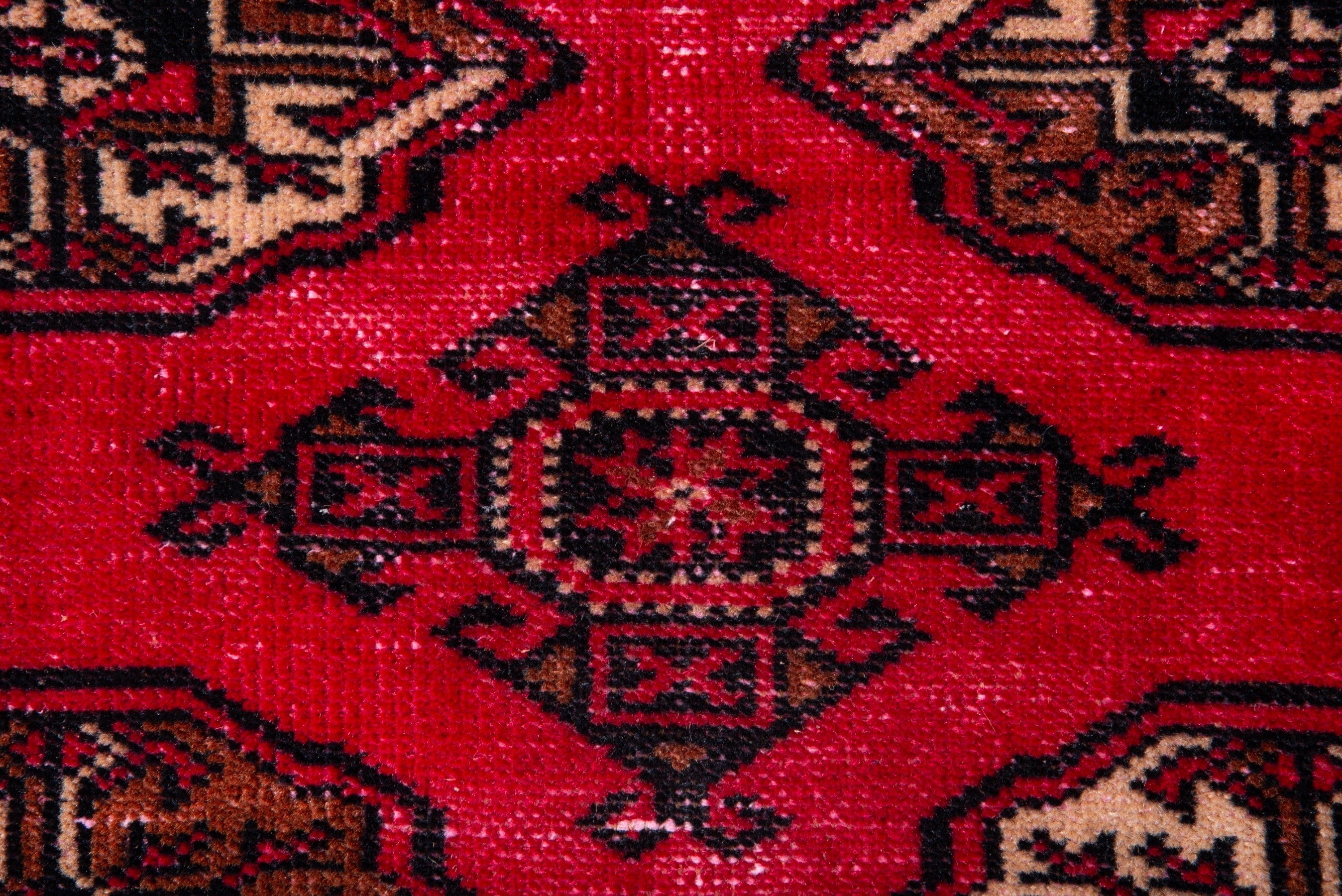 Persian Torkaman accent rug in deep red and antique gold, view 12 of 17