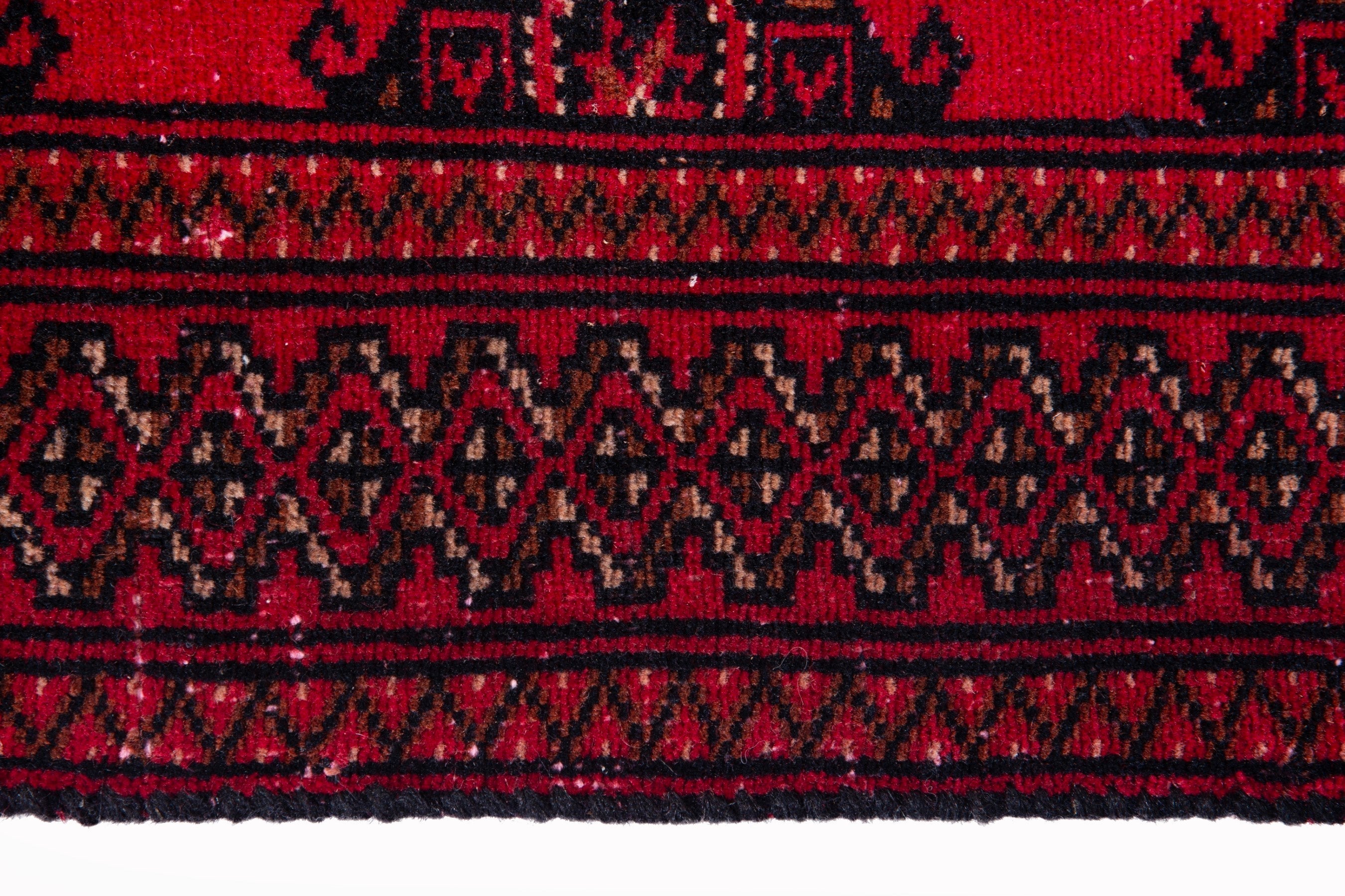 Persian Torkaman accent rug in deep red and antique gold, view 9 of 17
